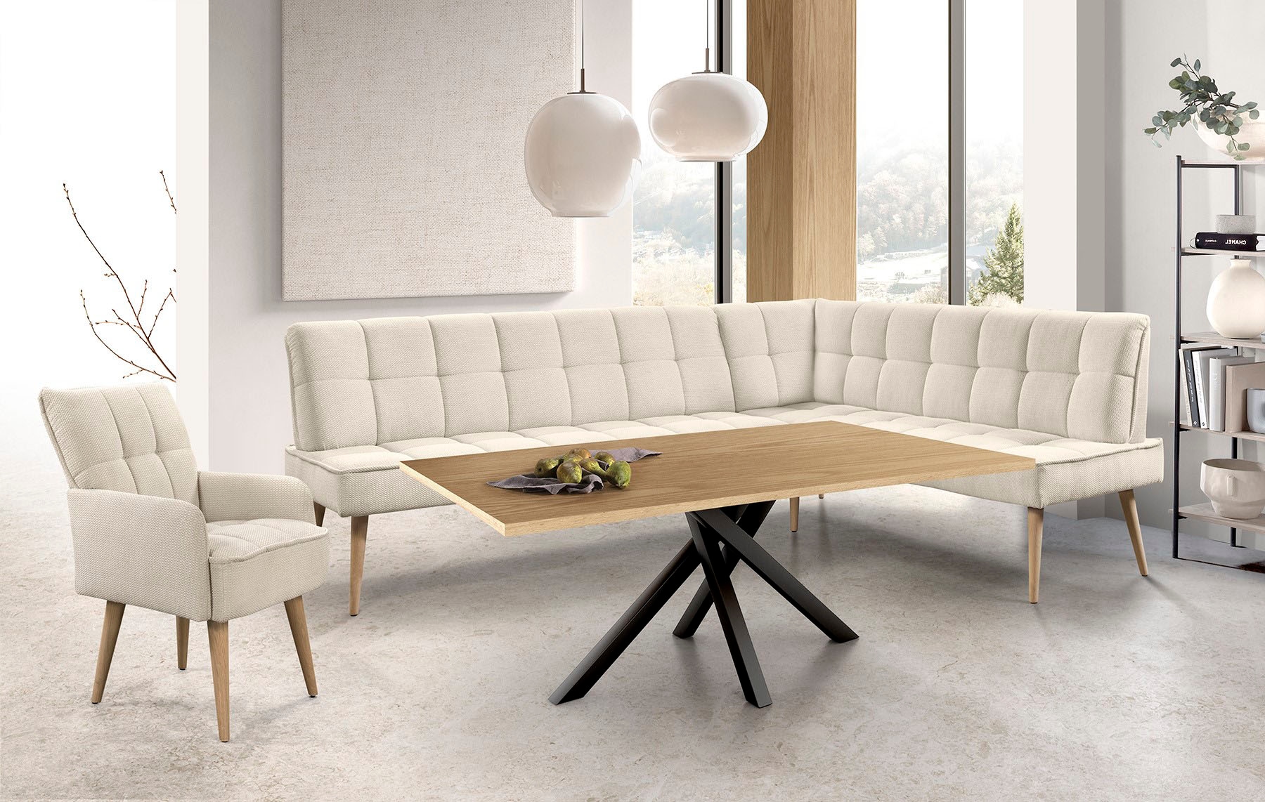 exxpo - sofa fashion Banc d'angle »Latte« moderne Sitz- und Rückensteppung, bequem und elegant, hoher Holzfuss