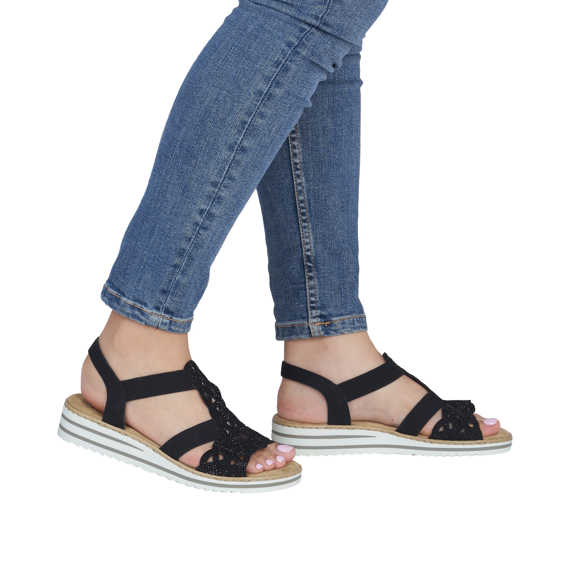 Rieker Sandale  Sandale compensée, chaussure d'été, chaussure de vacances avec strass