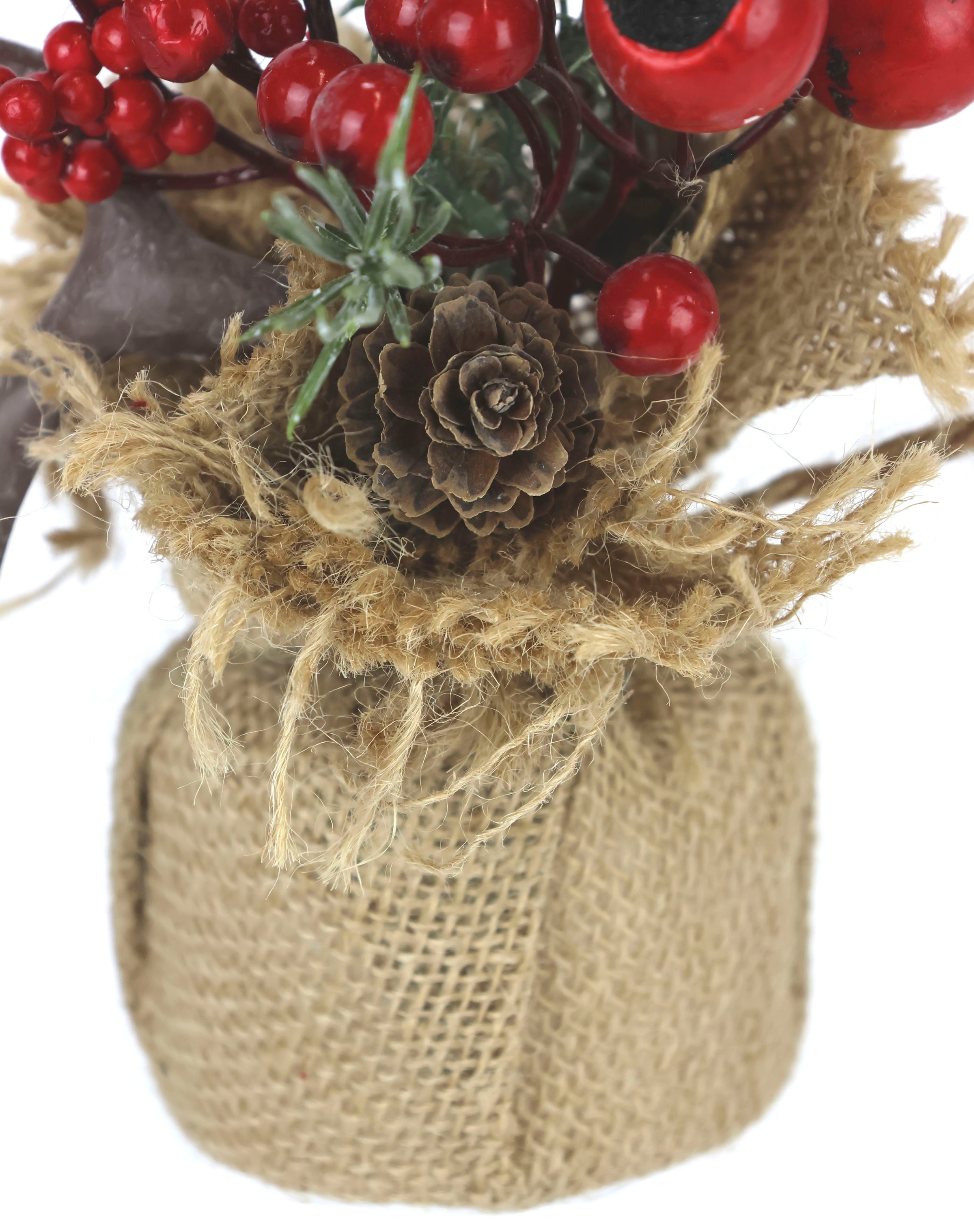 Horn Set,«, und mit im Jute, Hirsch Weihnachtsdeko 1x 1x in mit bequem Kunstpflanze 2er »Weihnachtsgesteck Winterliche I.GE.A. kaufen Kunstblumen-Arrangement