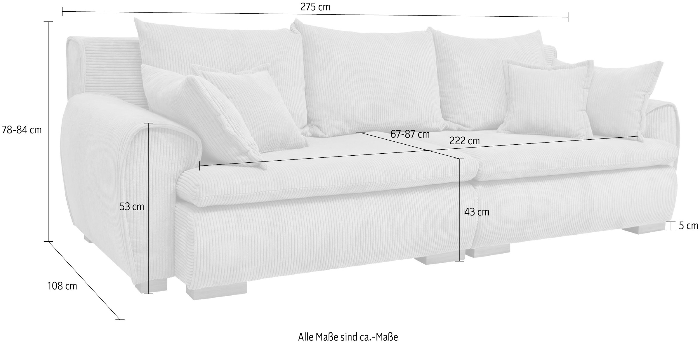 Home affaire Big-Sofa »Katja, B: 275 cm« Mega-Sofa mit 4 Zierkissen