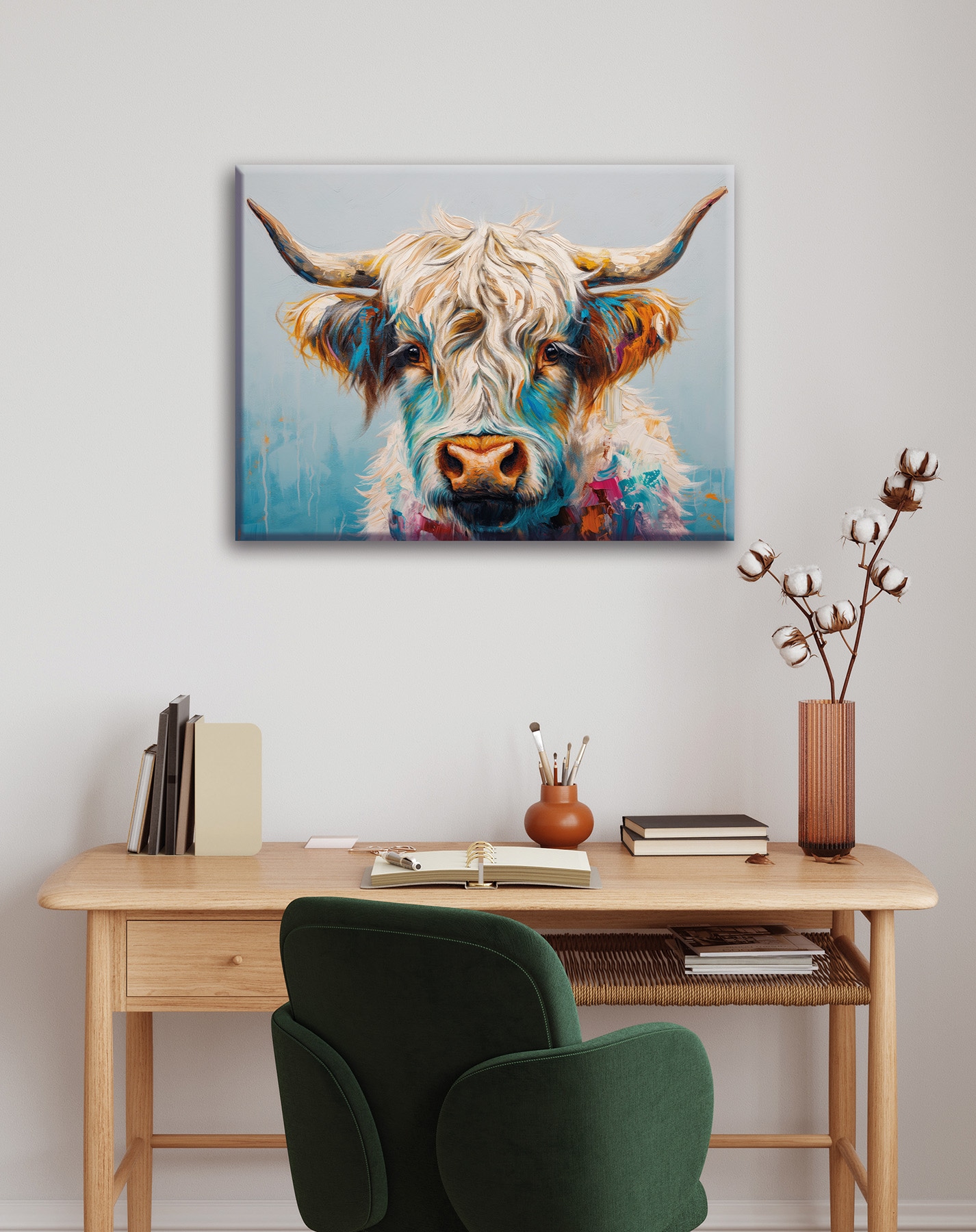 Bönninghoff Tableau sur toile »Wandbild BUNTES HOCHLANDRIND 46x61 cm – Leinwandbild Keilrahmen Deko« Bœuf des Highlands | Images de vaches | Vache 1 cuis tlg. tendu sur châssis