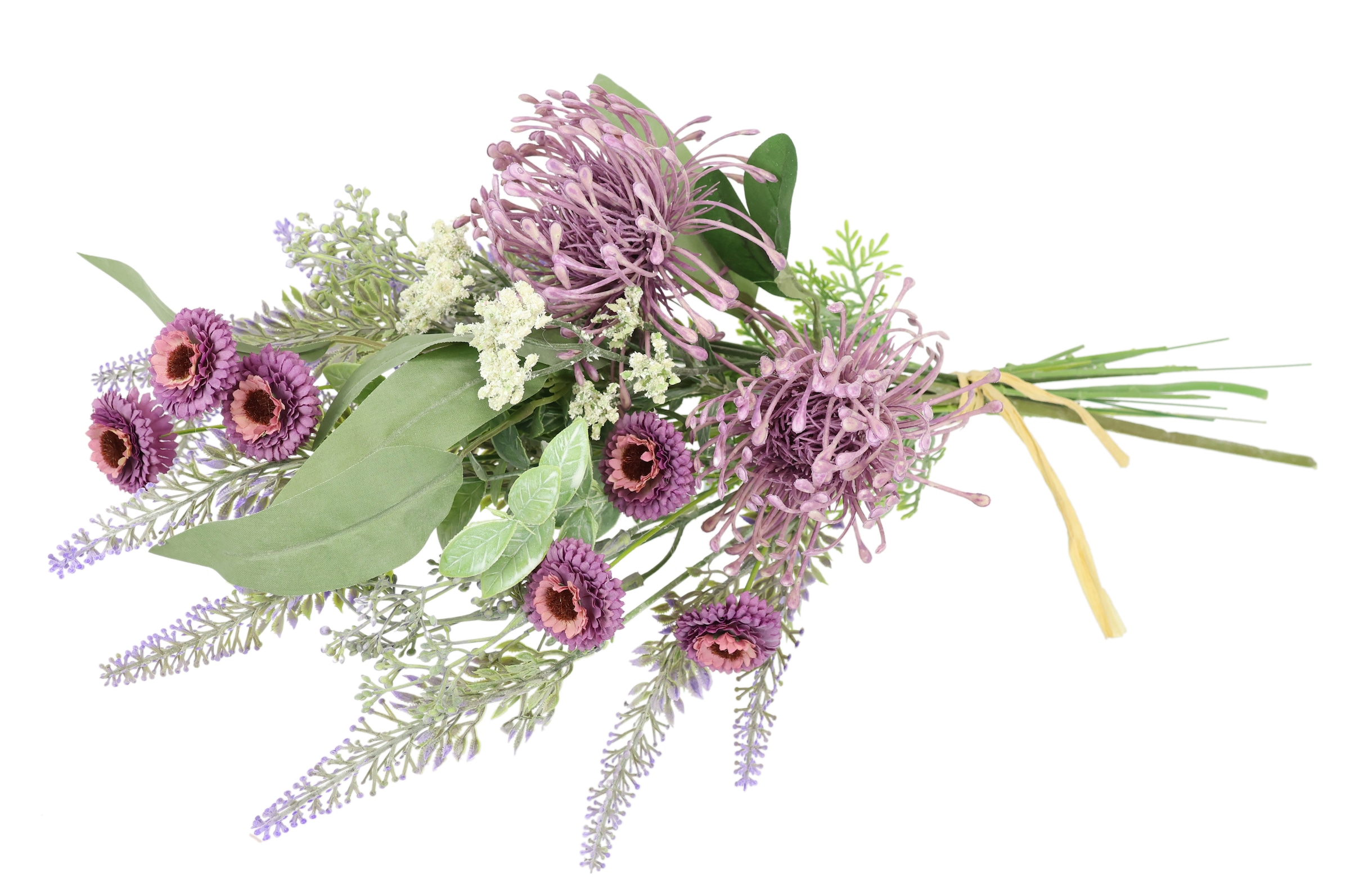 I.GE.A. Kunstblume »Kunstblumen-Strauss Protea Zinnien Lavendel«, Bouquet Blumensträusse Dekoblume Blumen Grabdeko