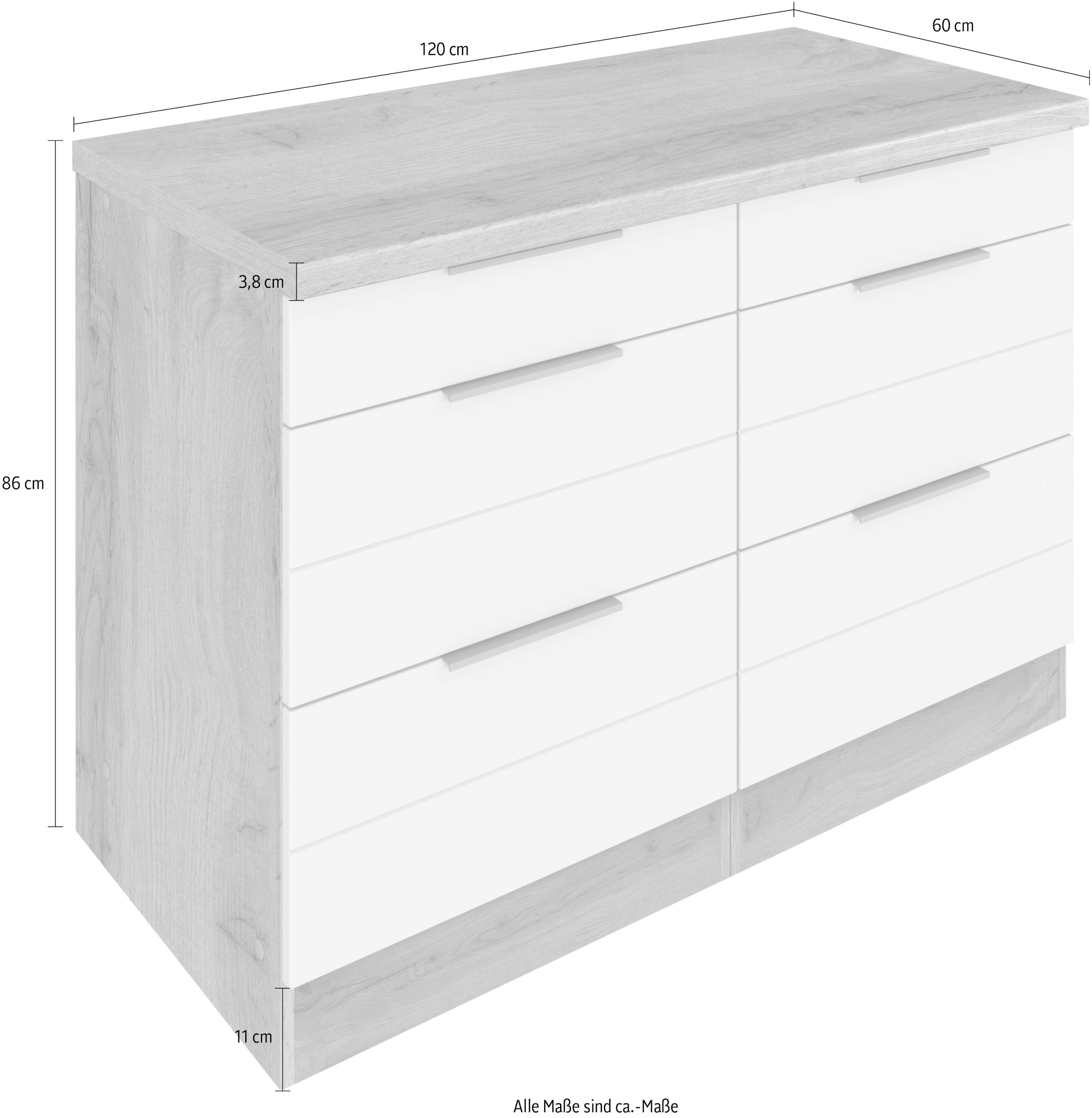 KOCHSTATION Unterschrank »KS-Luhe« 120 cm breit, für viel Stauraum, MDF-Fronten mit waagerechter Lisene