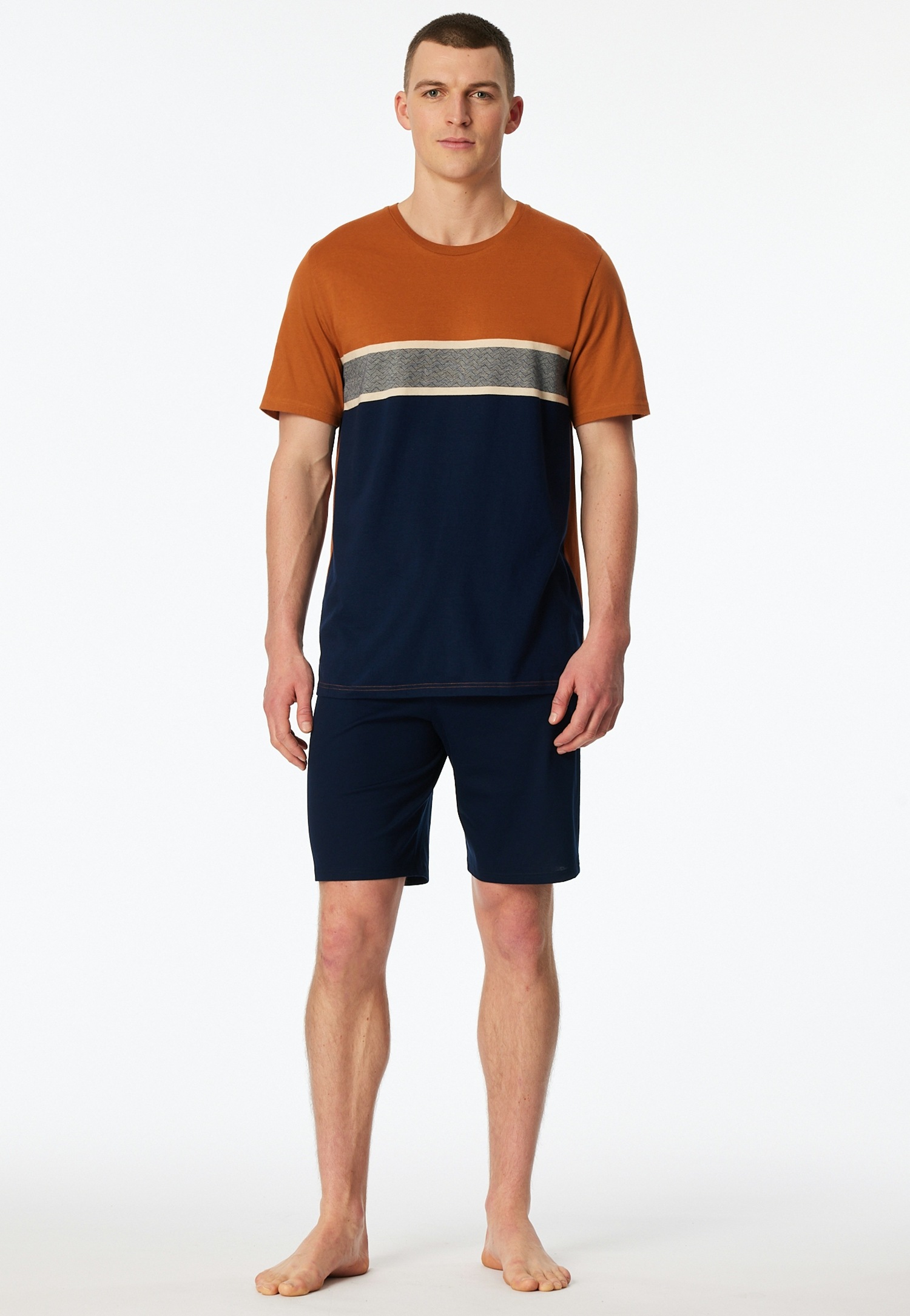 Schiesser, Herren, Shorty »Casual Essentials« 2 mit Rundhalsausschnitt und kurzen Ärmeln, 801, blau, 58, Herrenpyjama von Schiesser