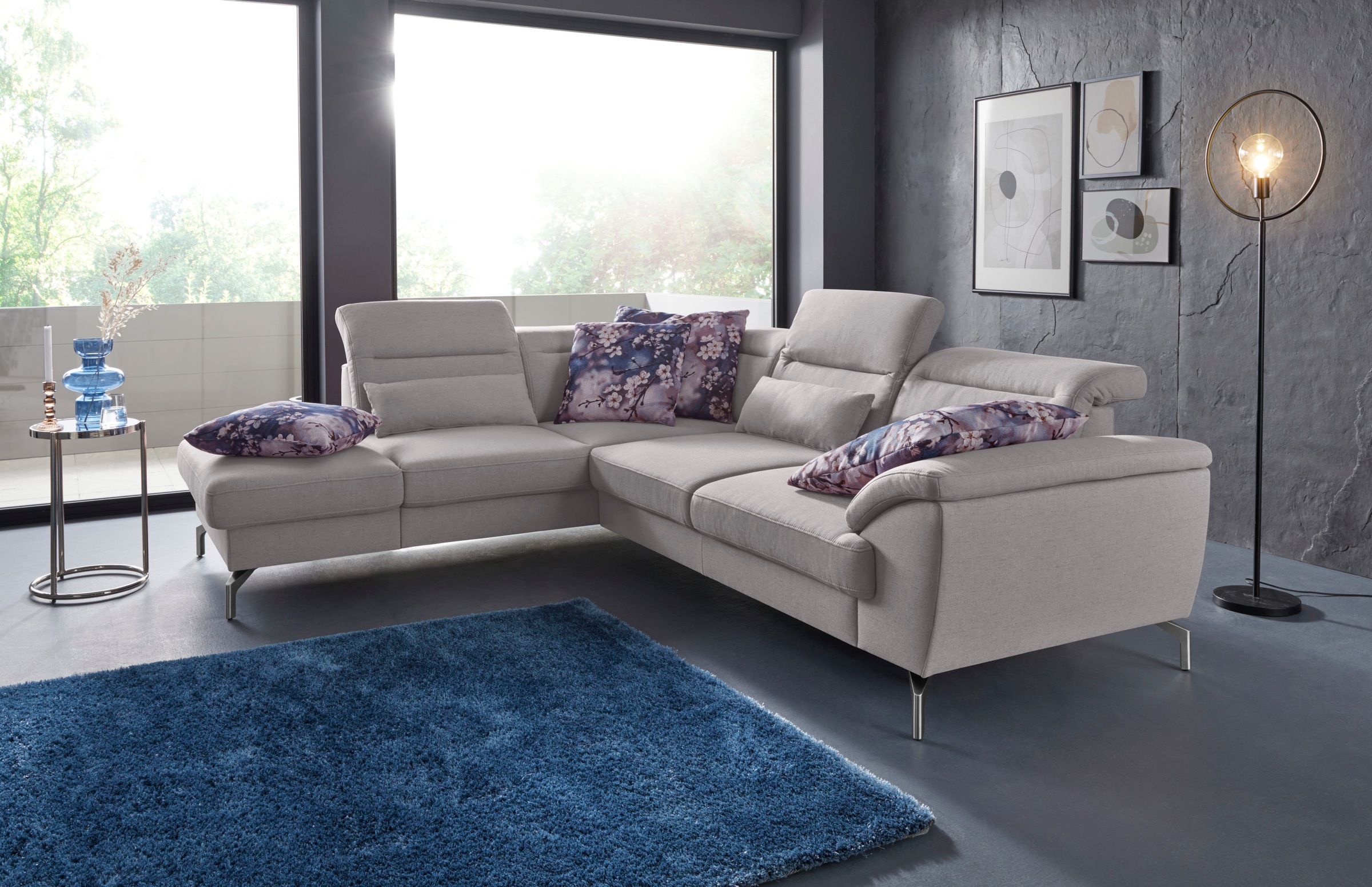 sit&more Ecksofa »Percy L-Form«, 15 cm Fusshöhe, Sitztiefenverstellung, wahlweise in 2 Fussfarben