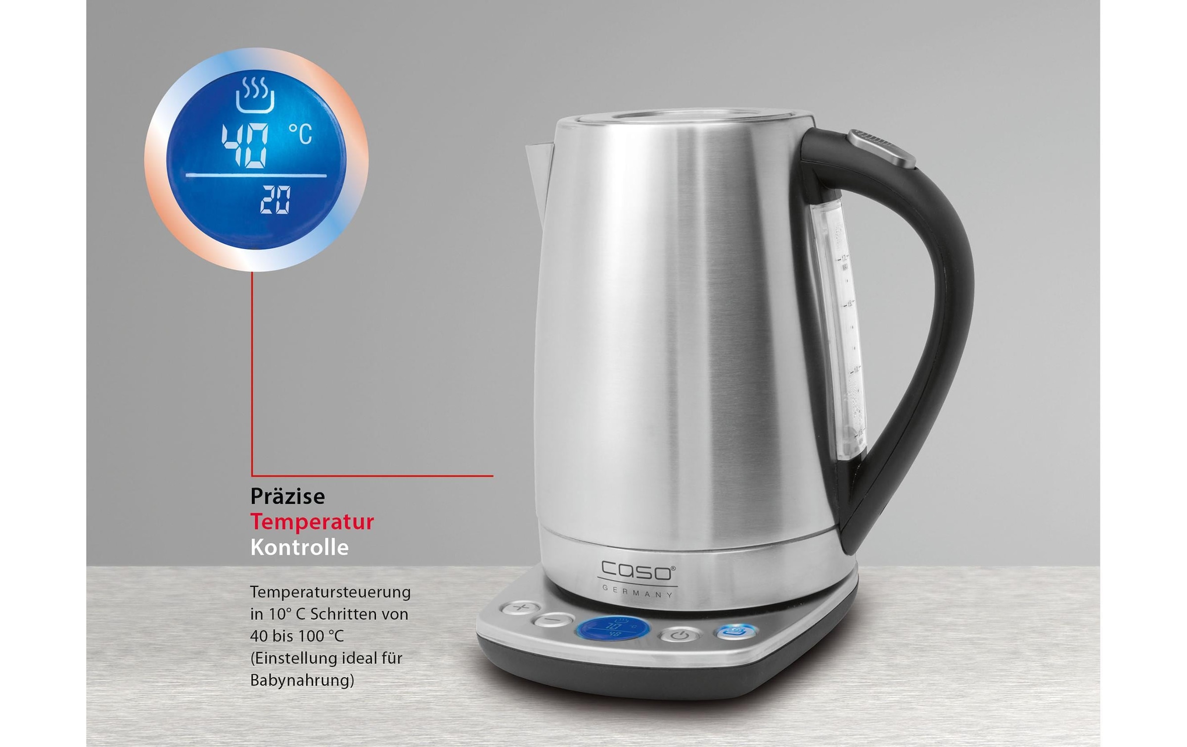 Caso Chauffe-eau »Wasserkocher WK 2200 Edelstahl 1.7 l 2000 W Schwarz/Silber«
