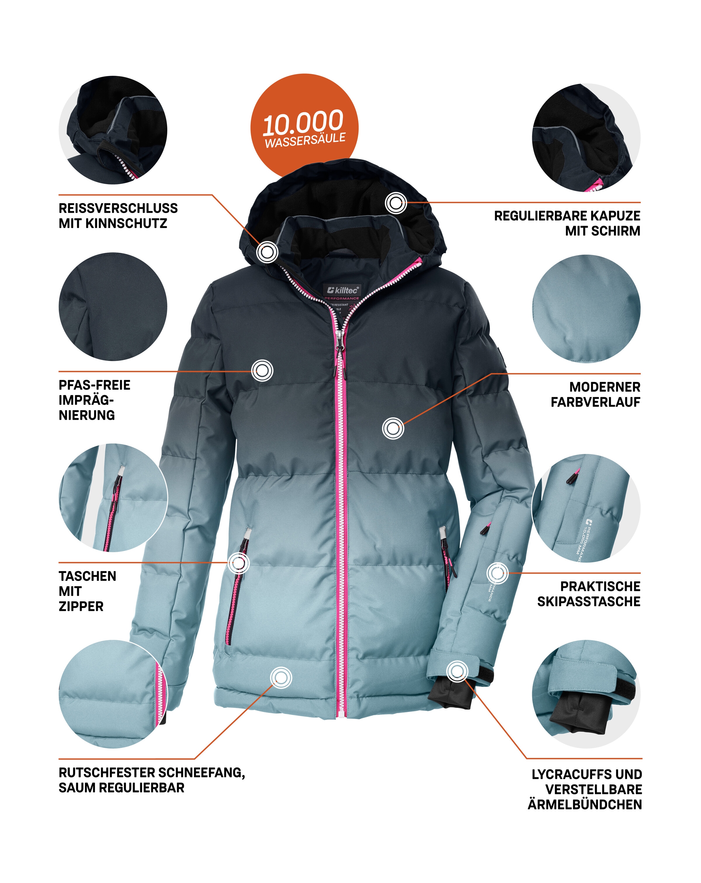 Killtec Veste de ski »KSW 330 GRLS SKI QLTD JCKT« Wasserabweisende Winterjacke, atmungsaktiv, verstellbare Kapuze