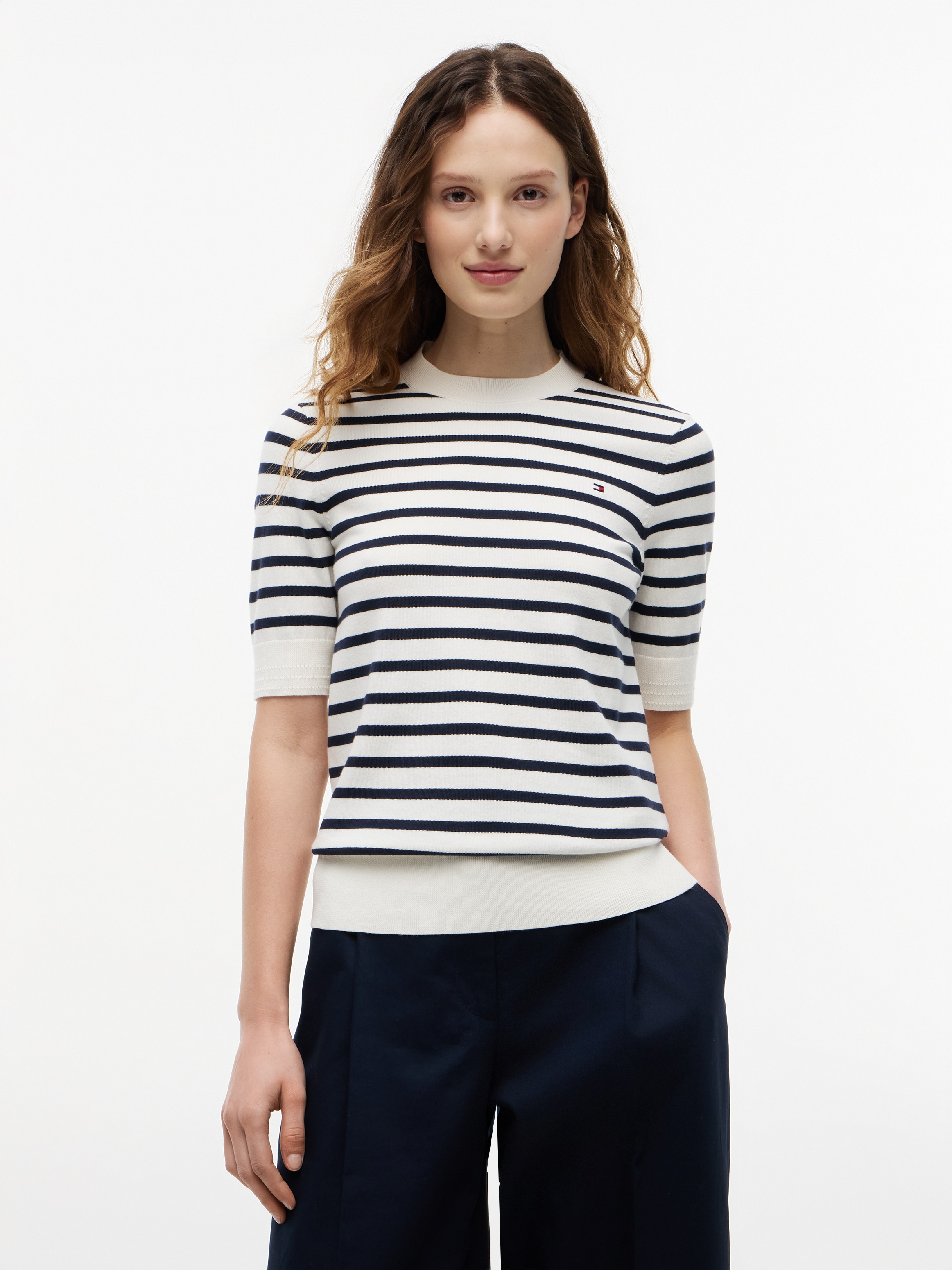 Image of Tommy Hilfiger Kurzarmpullover "CO JERSEY FINE GG C-NK SS SWT" Baumwollmischung, Regular Fit
