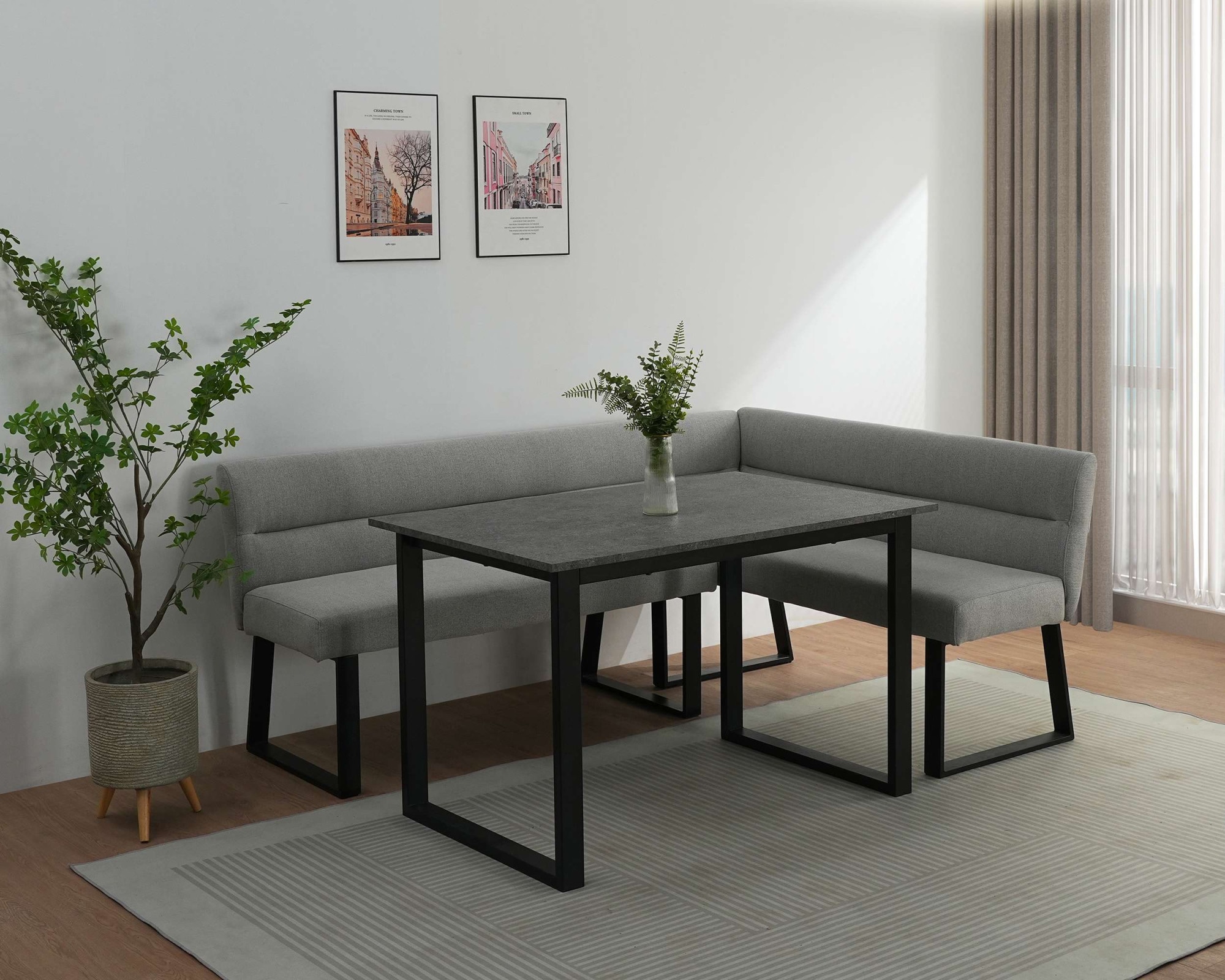 GOODproduct Essbank »Ivanna« schwarzes Metallgestell, Webstoff Bezug, Breite 193/152