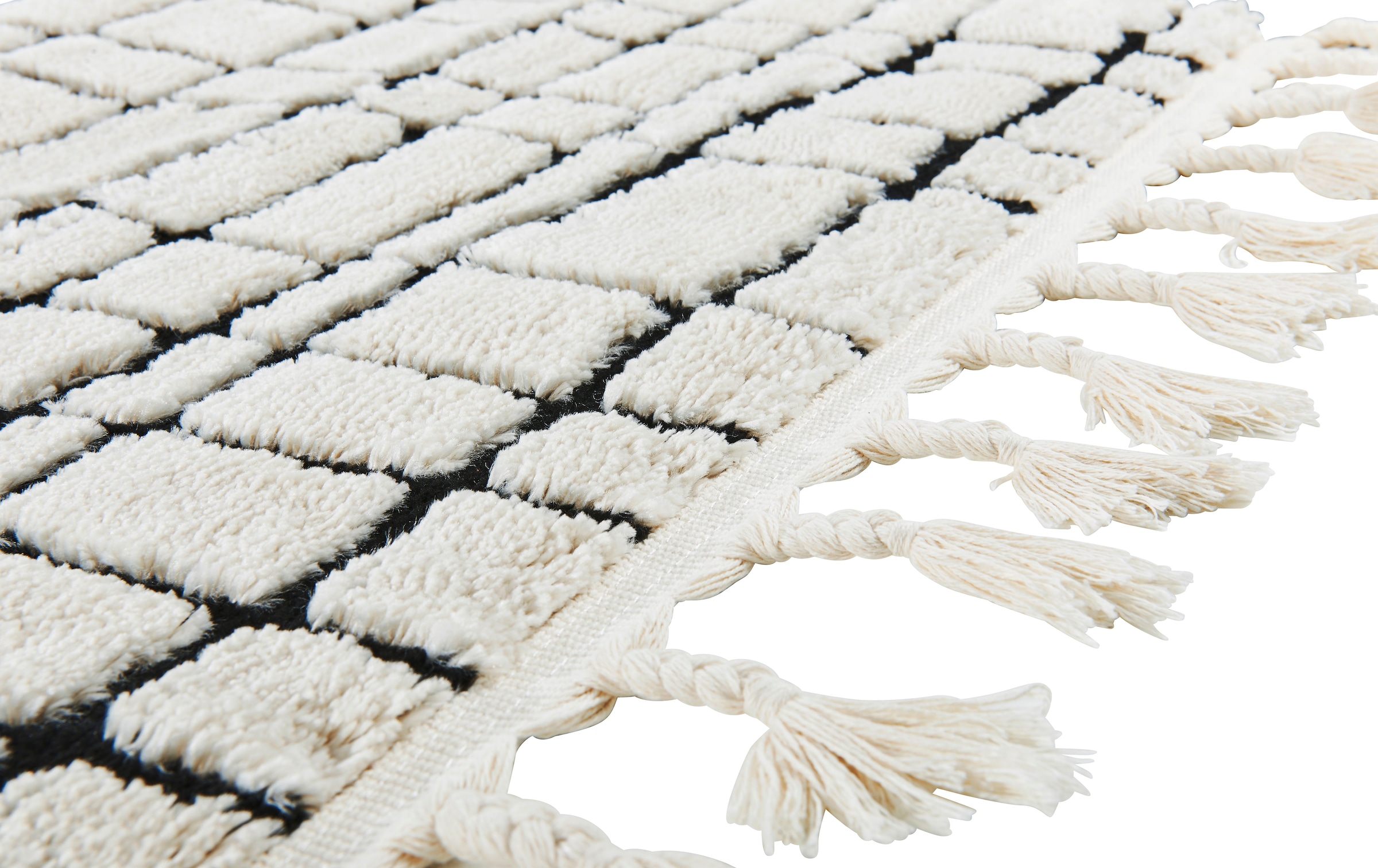 done.® Tapis »RIVER« Rectangulaire 10 mm Höhe modernes Scandi Design, kariert, Hoch-Tief Effekt, mit Fransen
