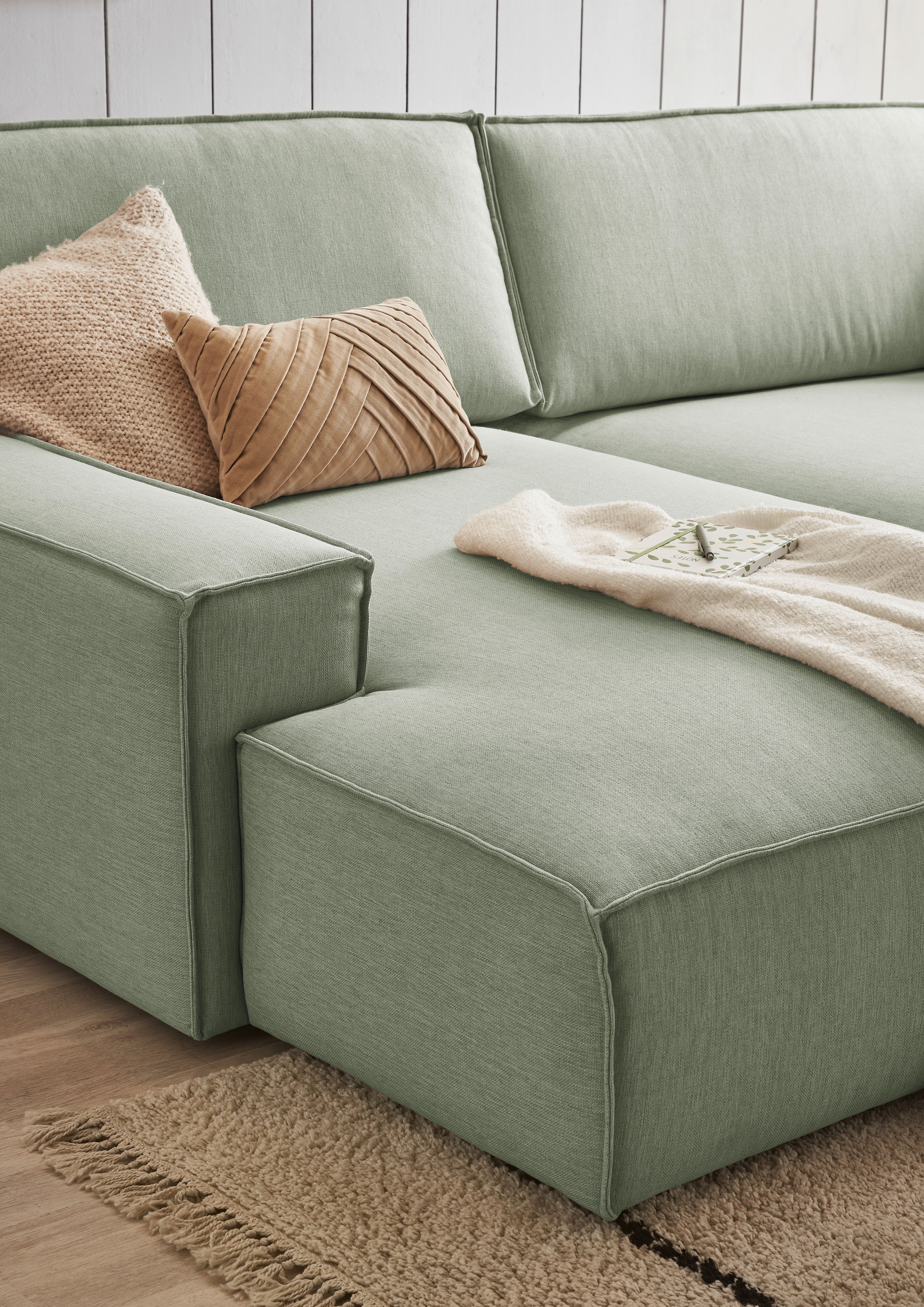 Home affaire Ecksofa »NEU: SHERWOOD XXL 284, Big-Sofa L-Form, tiefe Sitzfläche 95 cm, Cord«, Recamiere rechts/links, als Schlafsofa stellbar, Cord u. Leinenoptik