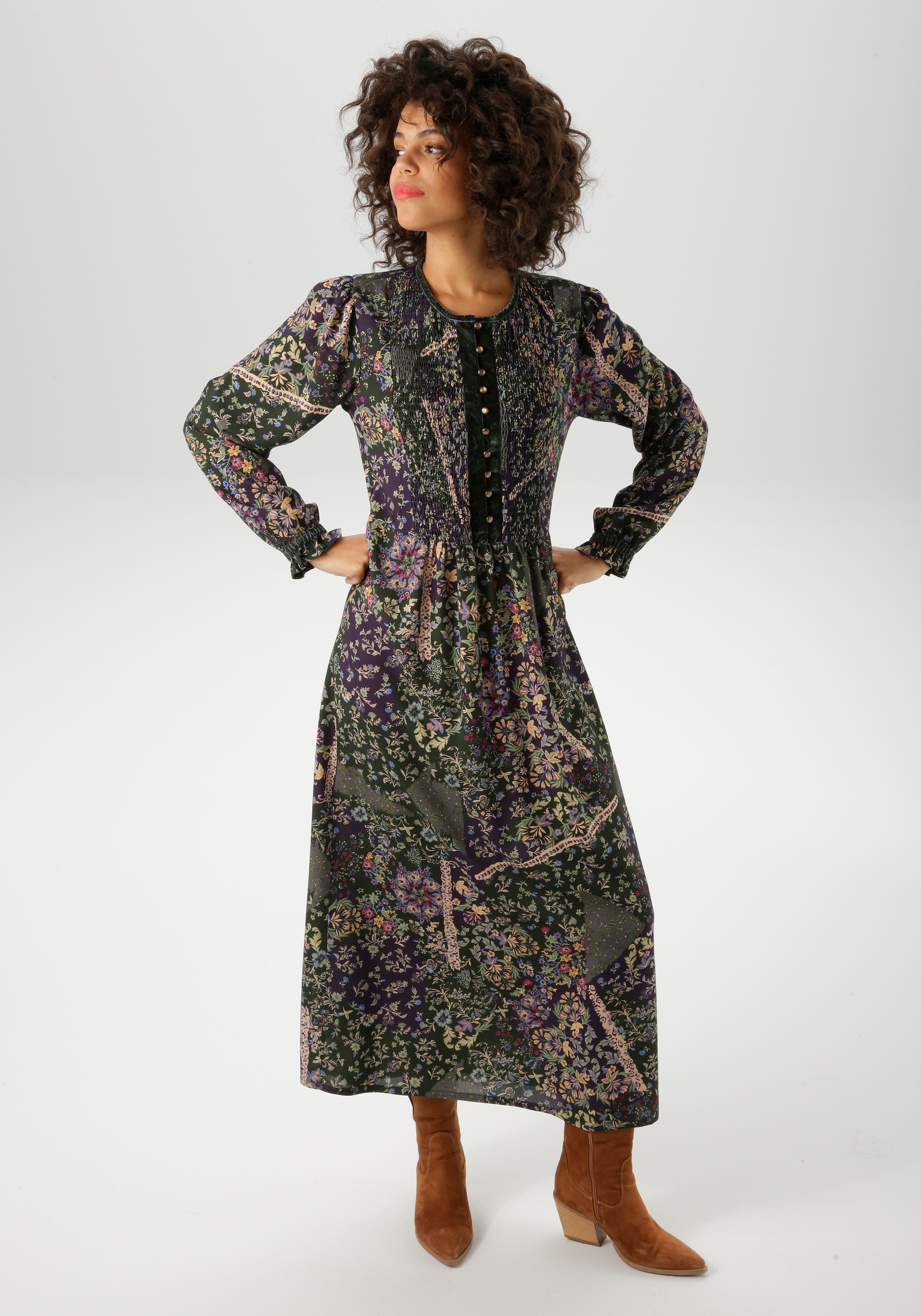 Aniston CASUAL Maxikleid, mit fantasievollem Blumendruck- jedes Teil ein Unikat- NEUE KOLLEKTION