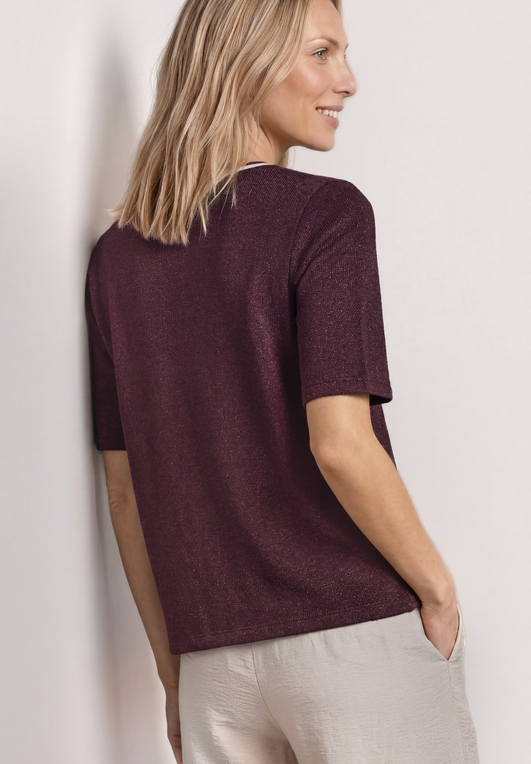 STREET ONE Kurzarmshirt Kurzarm Sommershirt im Strick-Look mit Rundhals