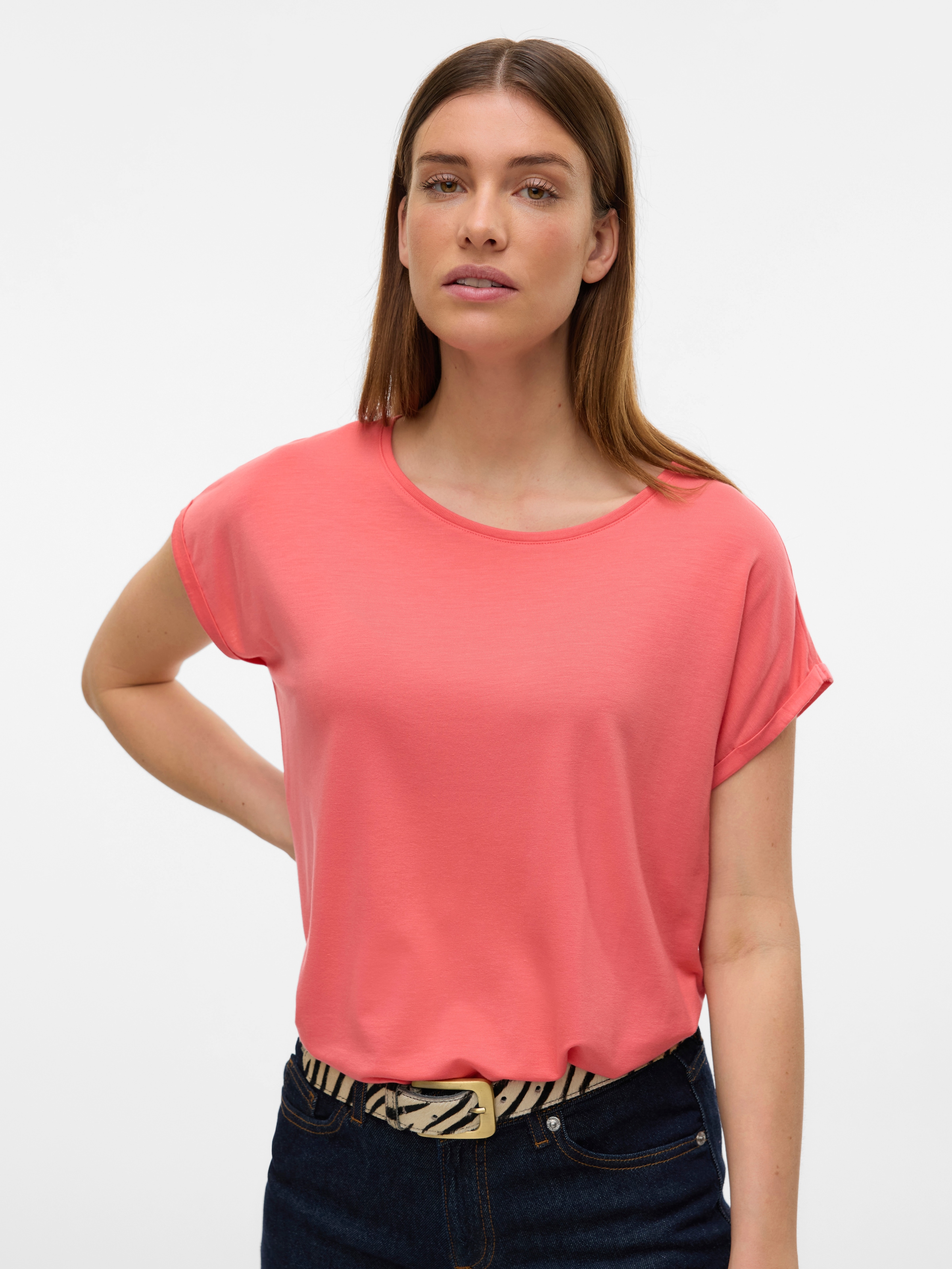 Image of Vero Moda Kurzarmshirt "VMAVA PLAIN SS TOP JRS NOOS" Materialmix, regular fit