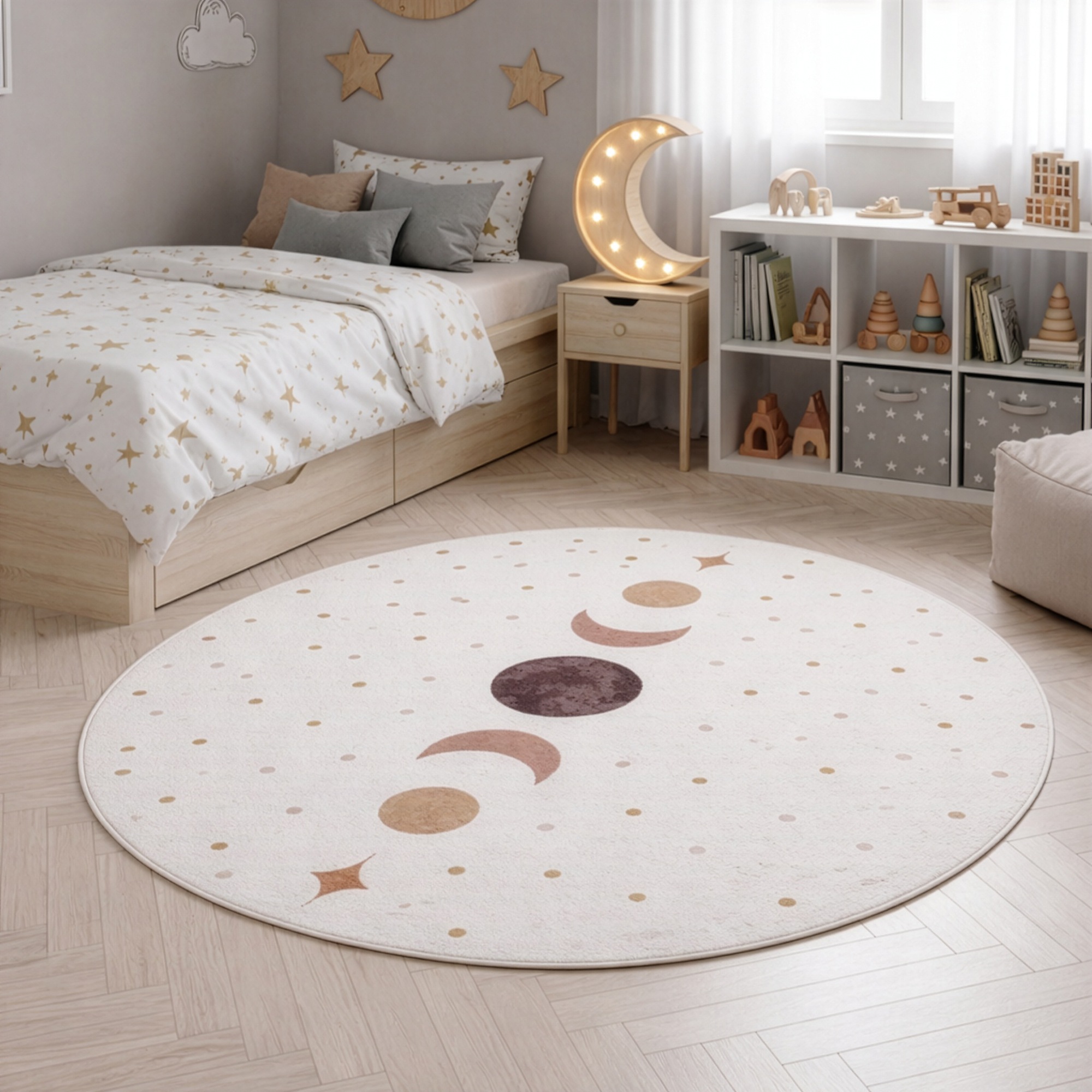 Image of Ayyildiz Teppiche Kinderteppich "COCO 1136, auch in rund erhältlich" rund 8 mm Höhe Waschbar bei 30 C, rutschhemmend, OEKO-TEX zertifiziert, Sonne Mond