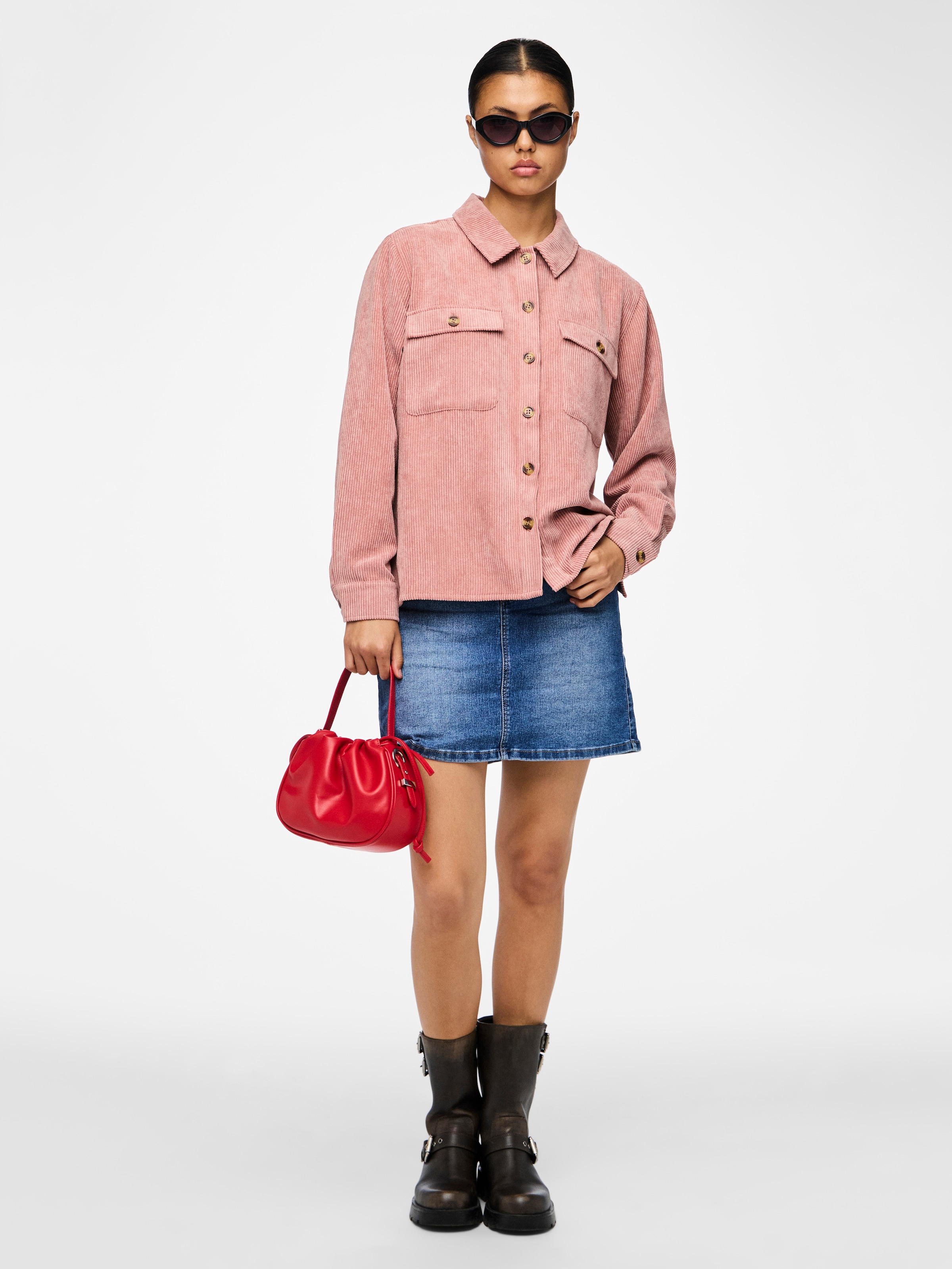 pieces Blouse chemise »PCEFFI LS SHIRT WVN NOOS« Materialmix, loose fit