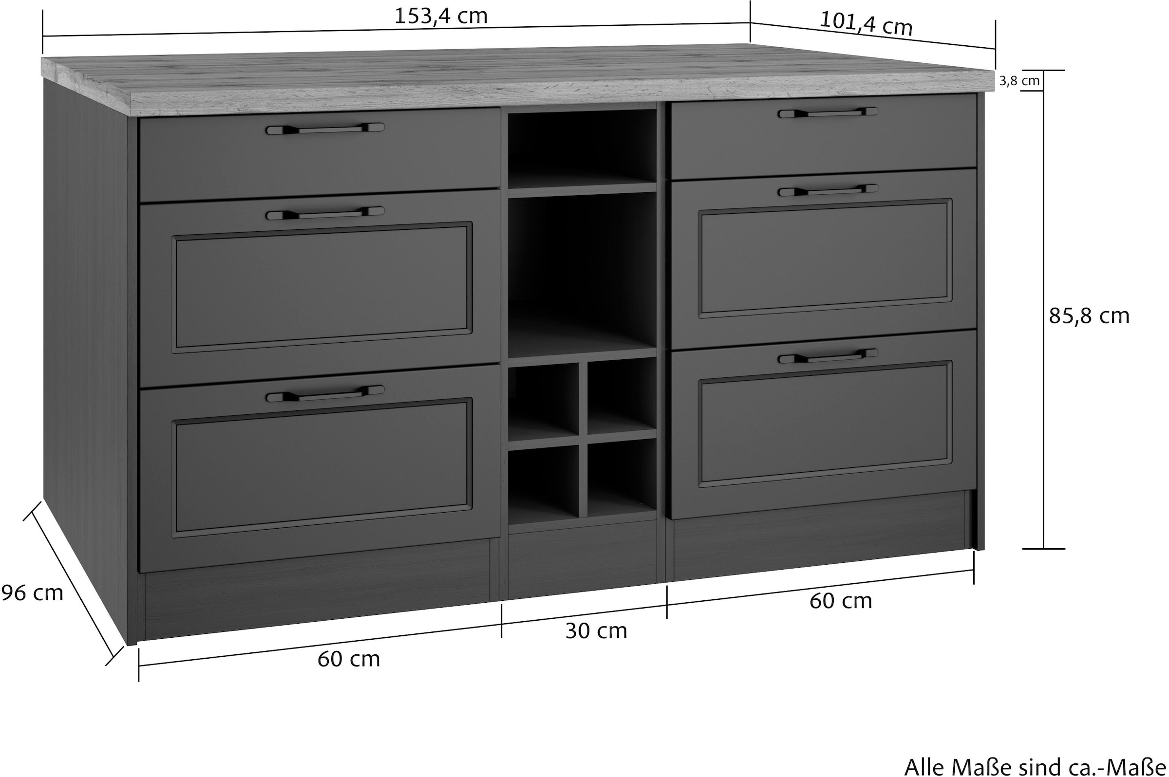 KOCHSTATION Kücheninsel »KS-Lana, Breite 153 cm« MDF-Fronten, Arbeitsplatte 38mm stark
