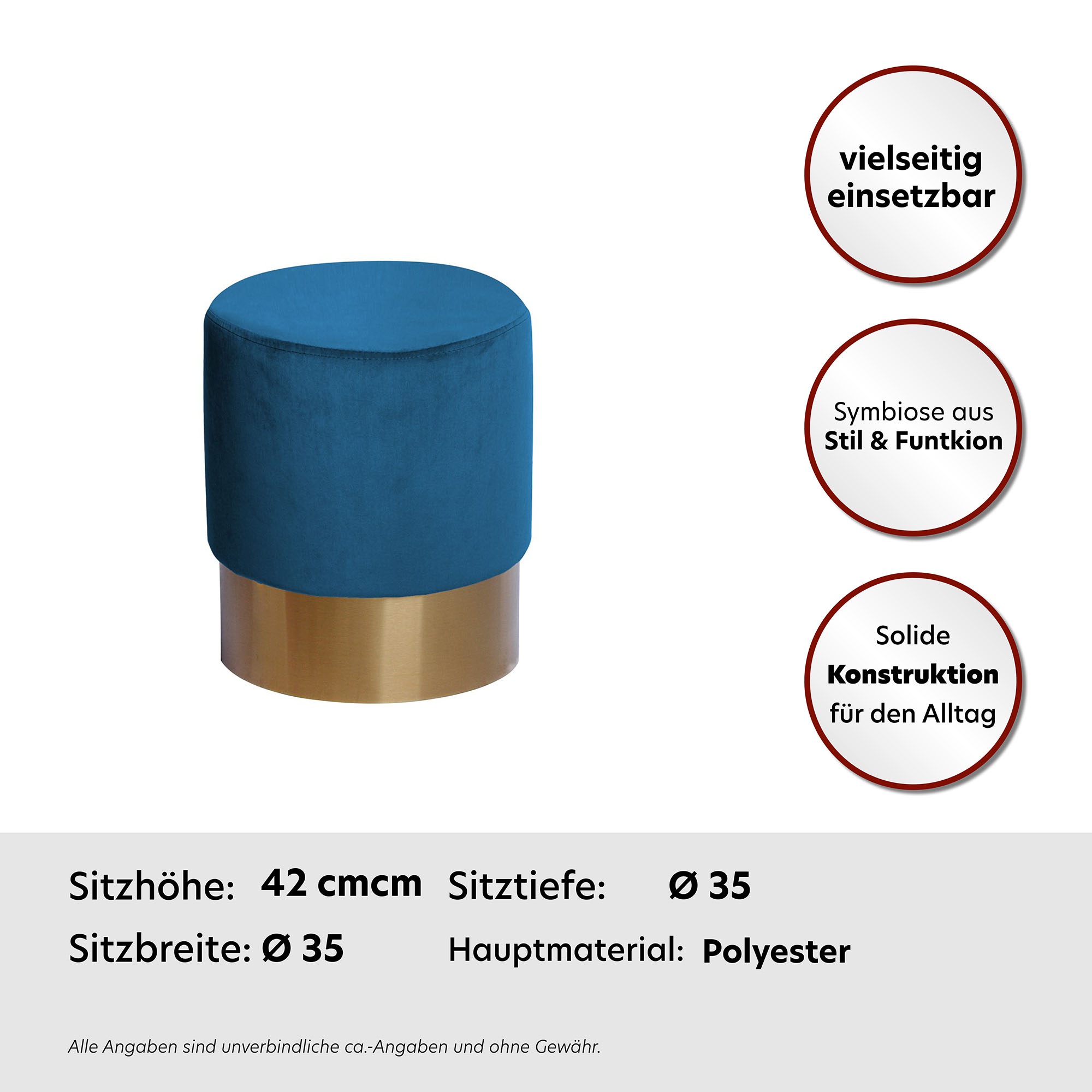 Kayoom Hocker »Nano 110, Hocker in stilvollem Design, runde Form, mit Fuss aus Metall«, (1 St.), Golz Akzente, mit pflegeleichtem Stoffbezug, runde Form