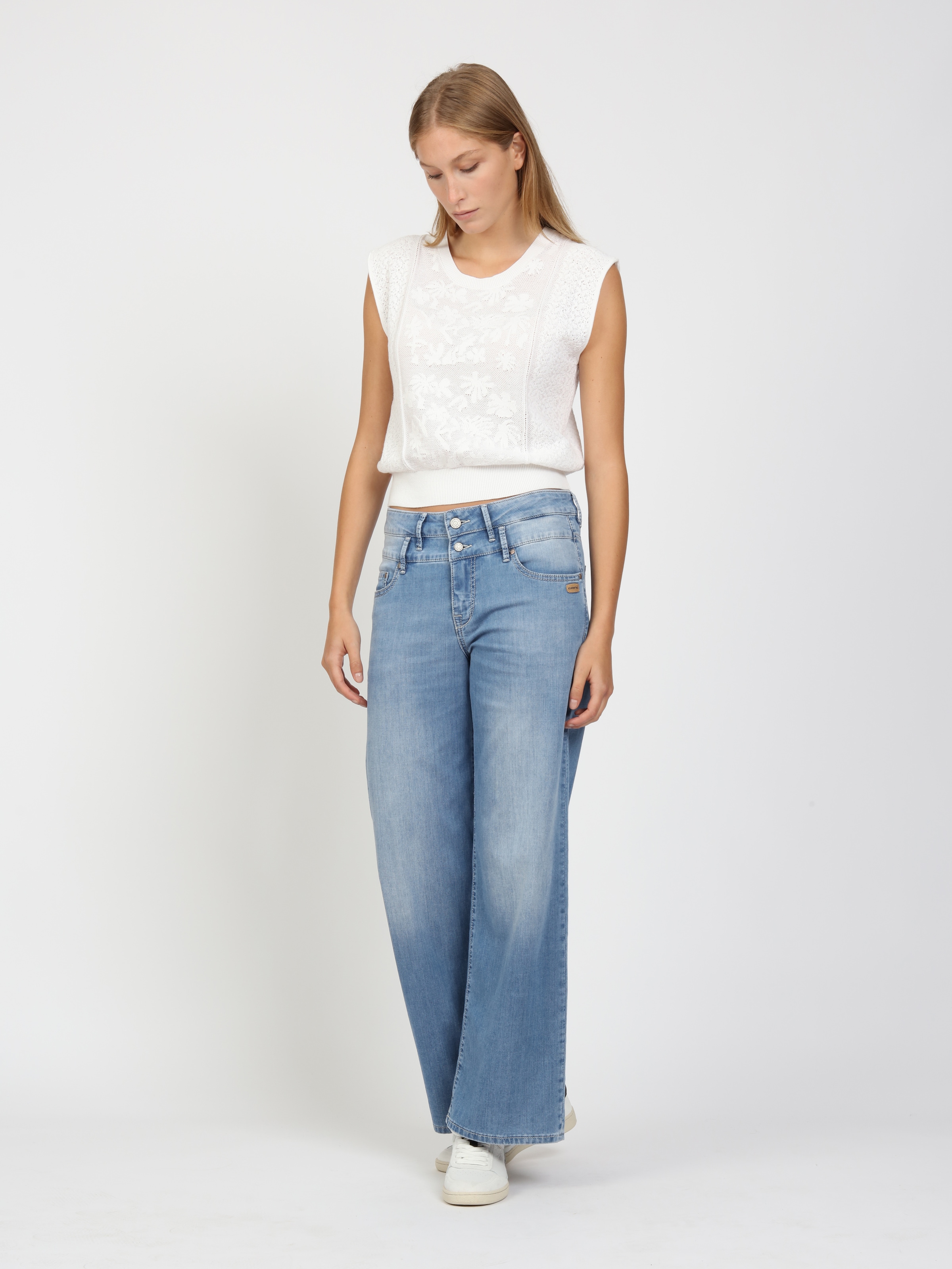 GANG Jeans large »94CARA« denim clair avec double ceinture