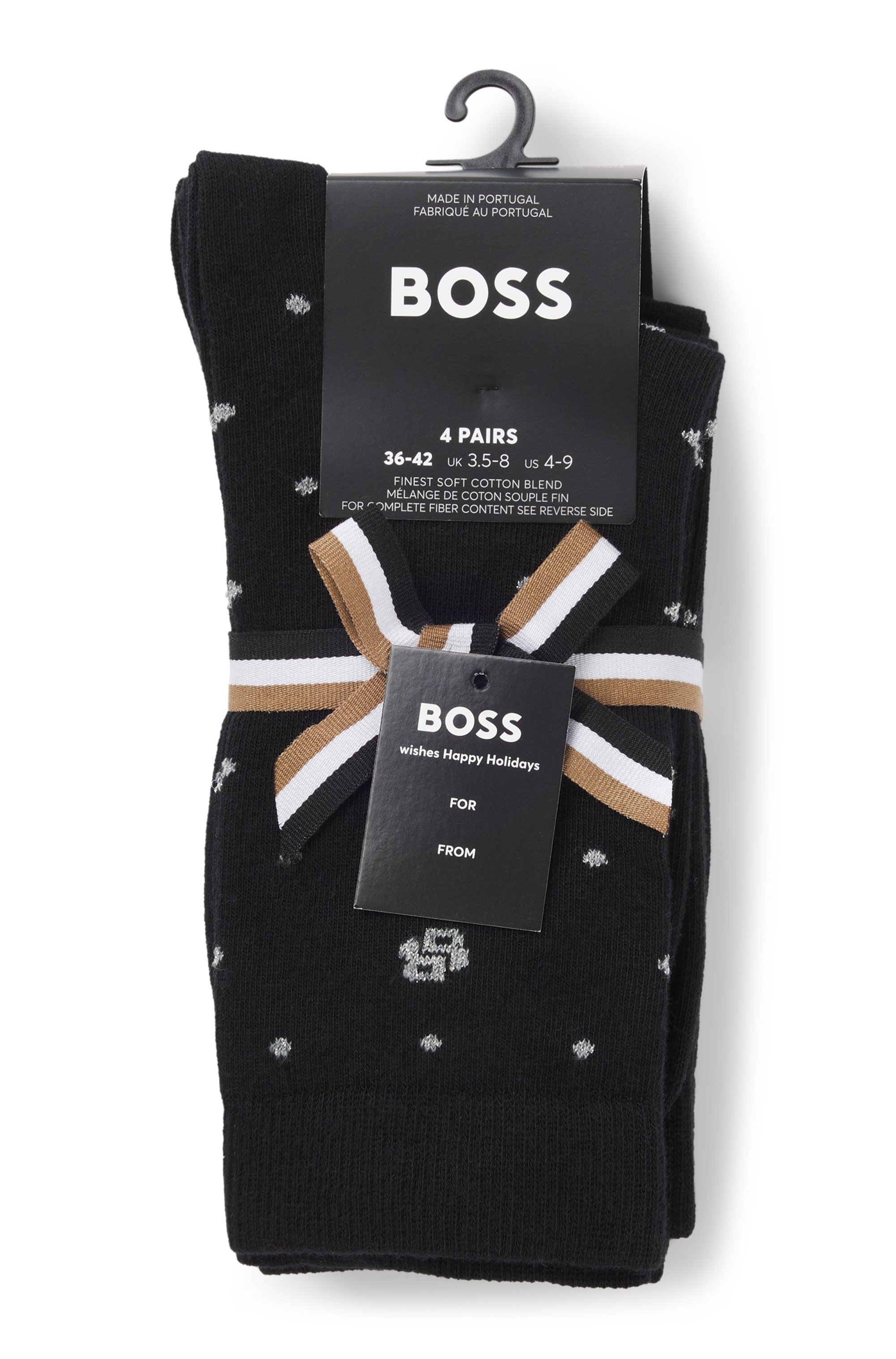 BOSS Chaussettes »4P RS GiftShine« 4 Couple tlg. verstärkte Fersen- und Zehennaht, Rippbündchen