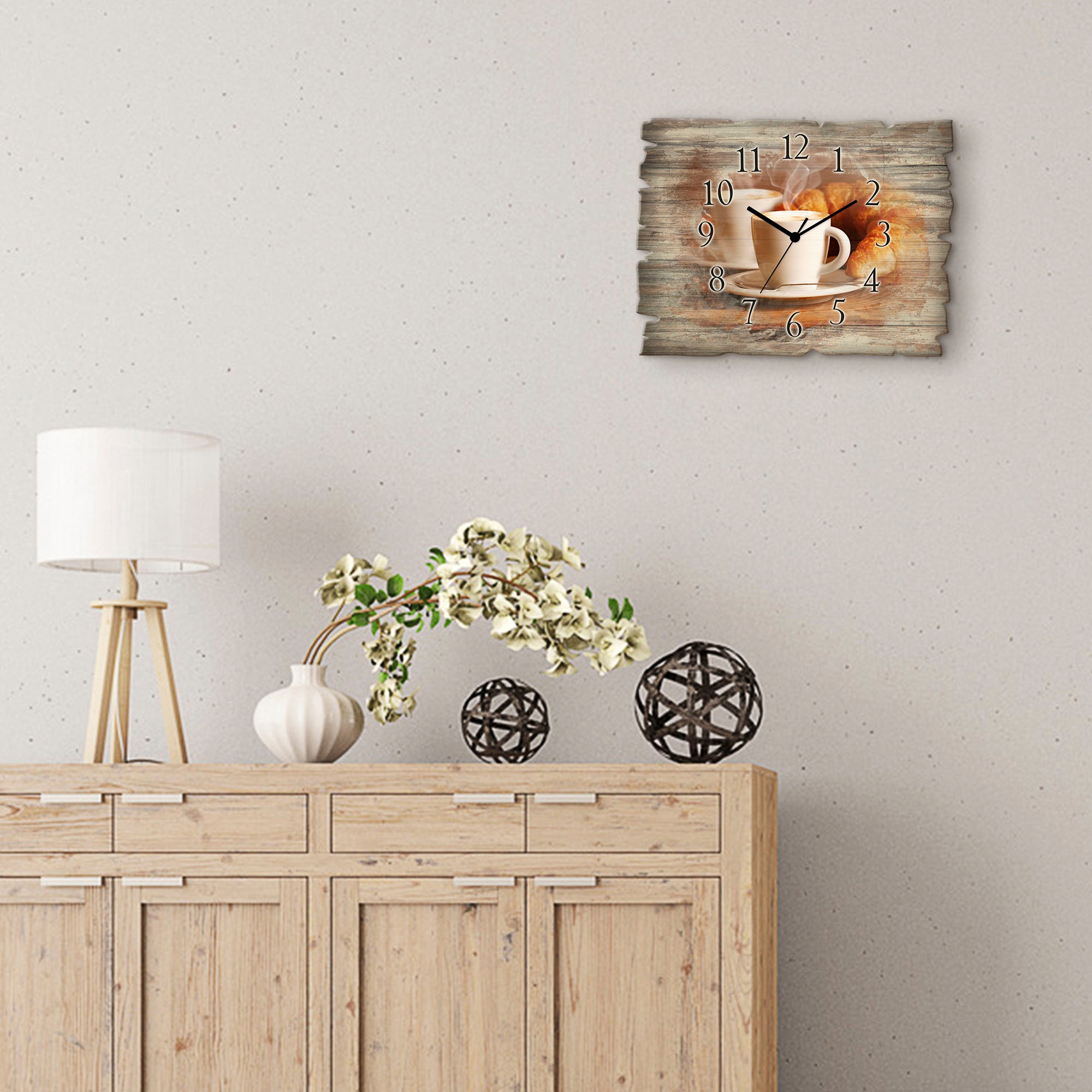 Artland Wanduhr »Dampfender Cappuccino und Croissant« wahlweise mit  Quarz- oder Funkuhrwerk, lautlos ohne Tickgeräusche