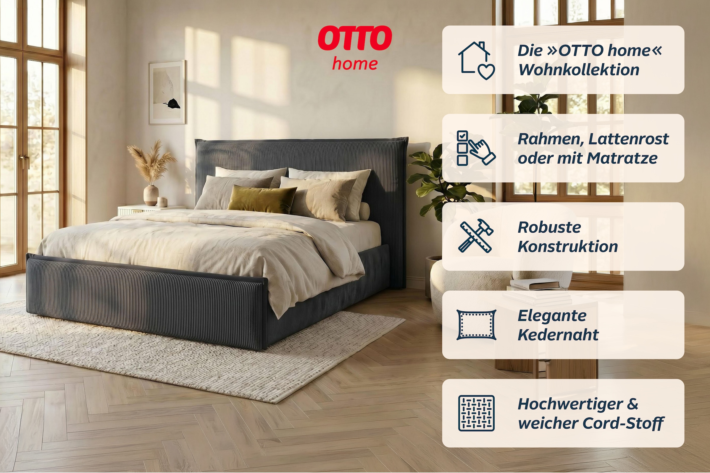 GOODproduct Lit rembourré »AVVILA, wahlweise mit Lattenrost und King-Matratze H3 (28cm)« avec revêtement en velours côtelé de haute qualité