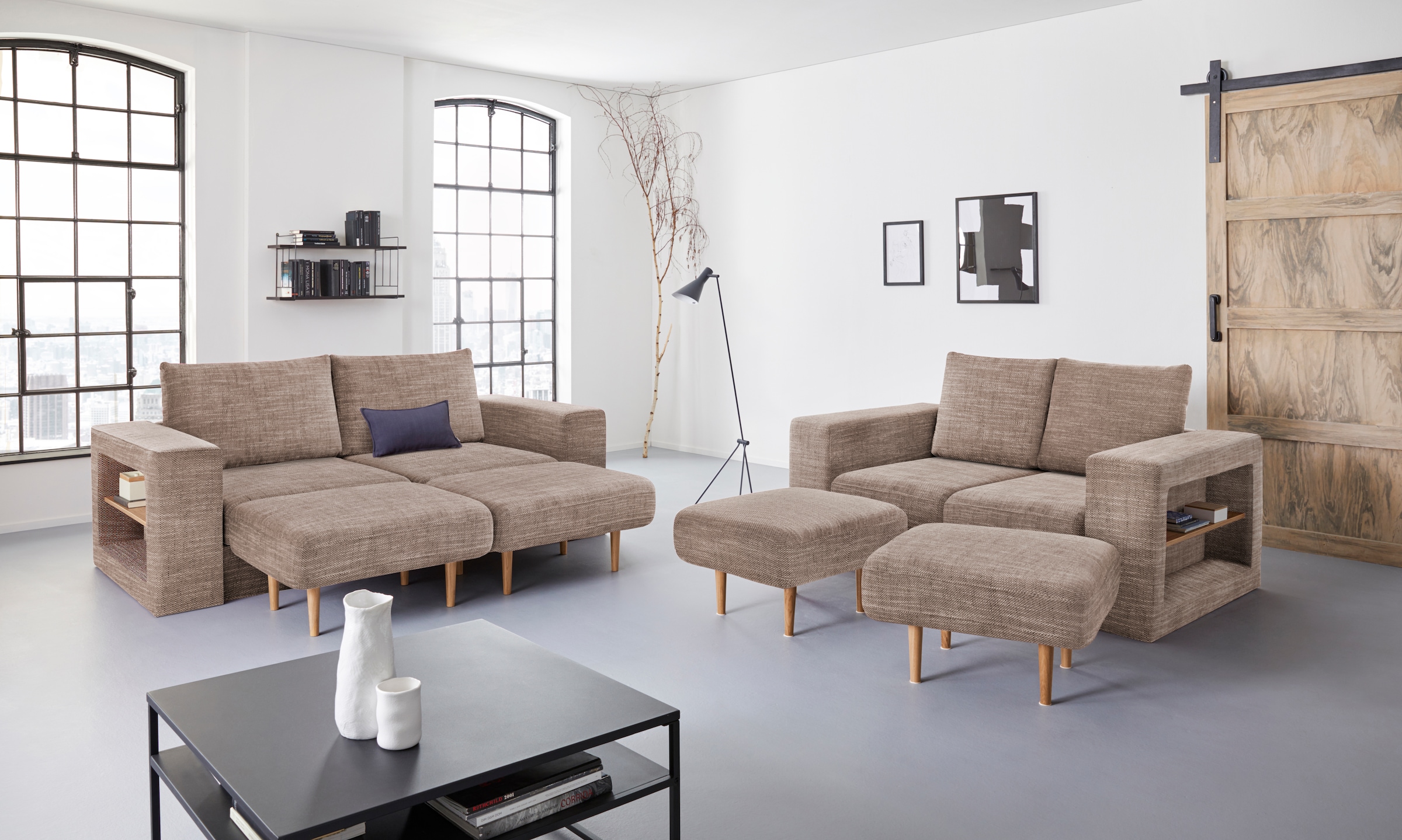 LOOKS by Wolfgang Joop 3-places »Looksvb« Verwandlungssofa: aus Sofa wird Sofa mit 2 Hockern, mit Regalfunktion