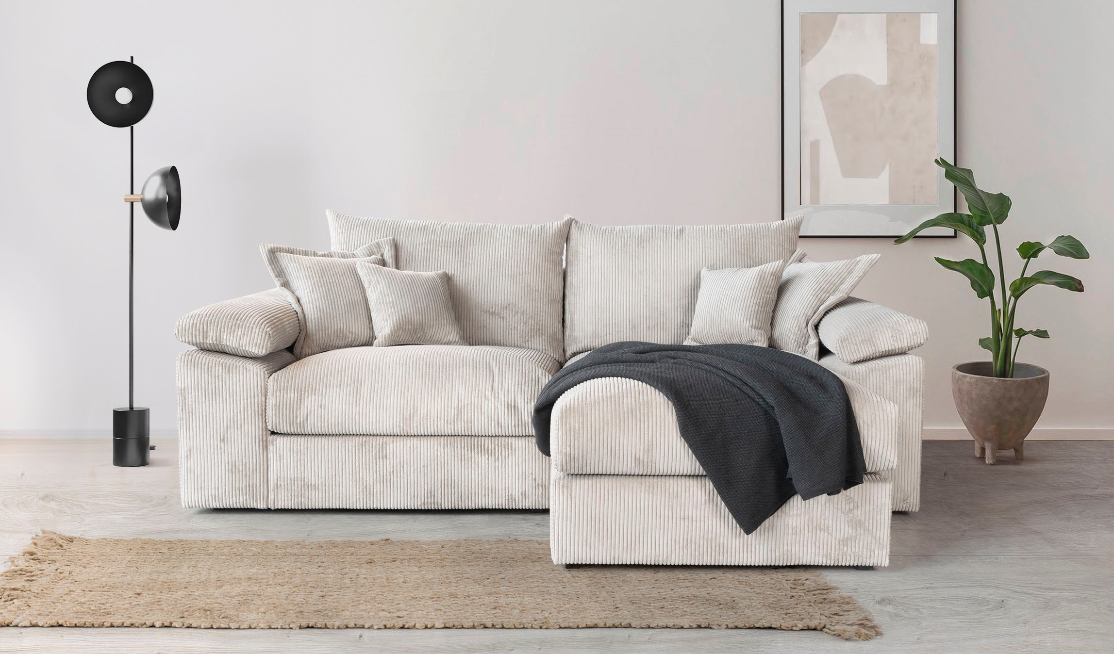 Home affaire Ecksofa »Soft&Cosy XL L-Form, B: 246 cm - OTTO. Verlässliche Qualität.« Mega-Sofa, Cord oder Chenille-Struktur, mit Federkern & 4 Zierkissen