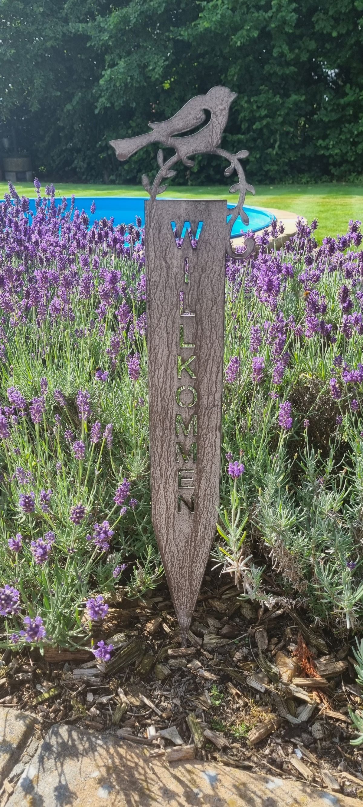 Ambiente Haus Fiches de jardin »Willkommen (H) 70cm« mit Vogel und Schriftzug für Aussenbereich