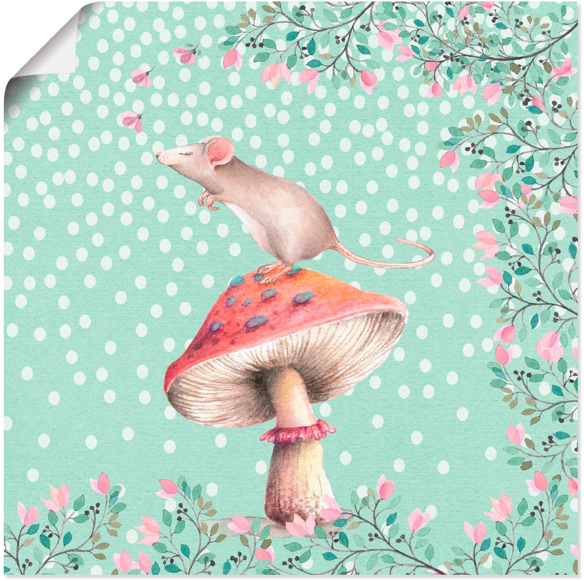 Image of Artland Wandbild »Glückliche Maus -Illustration«, Haustiere, (1 St.), in vielen Grössen & Produktarten -Leinwandbild, Poster, Wandaufkleber / Wandtattoo auch für Badezimmer geeignet bei Ackermann Versand Schweiz