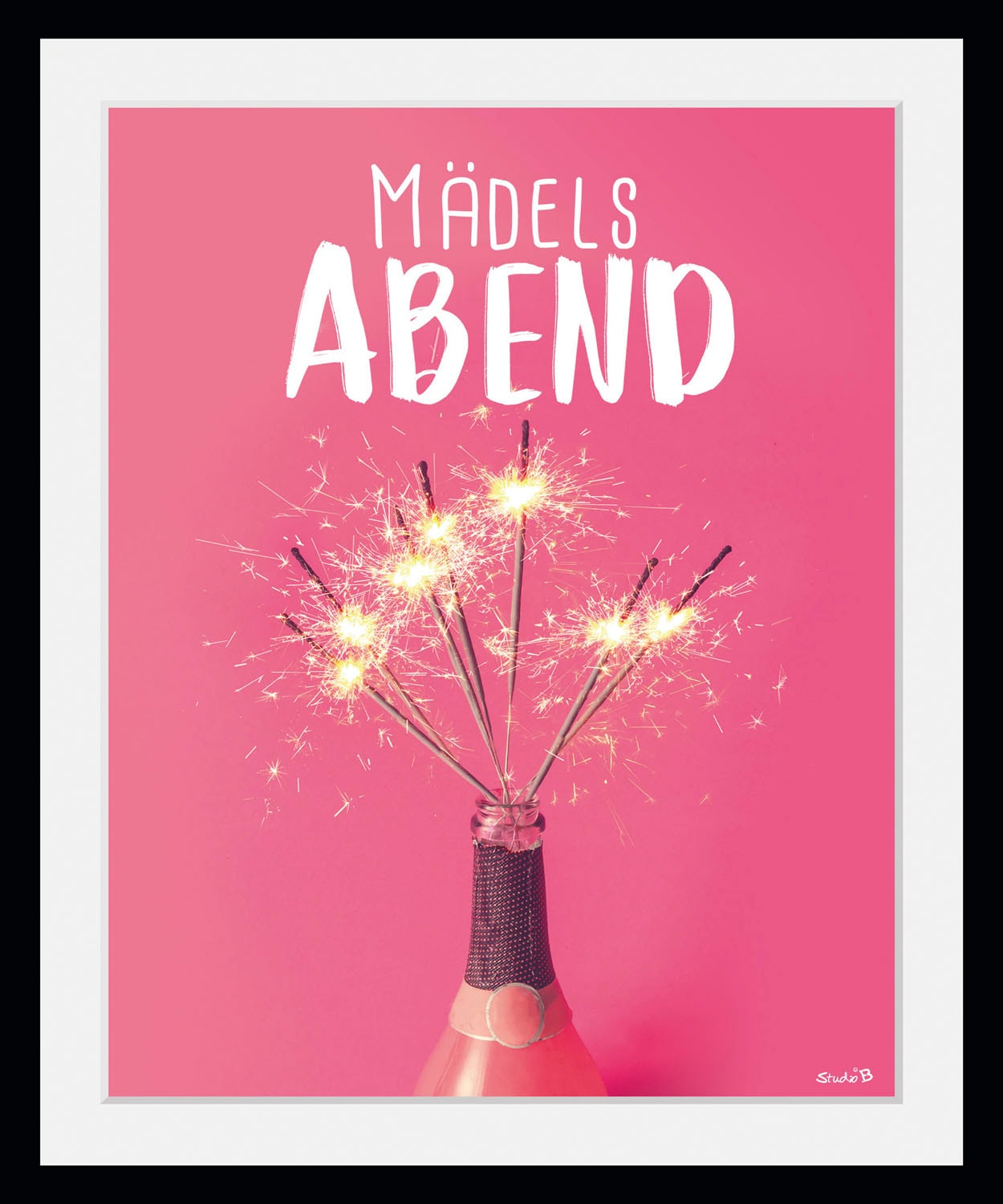 Image of queence Bild "Mädelsabend" Mädchen Schriftzug Sprüche & Texte Wein Wein Bilder 1 Stk. tlg. HD Premium Poster-Druck inkl. Holzrahmen