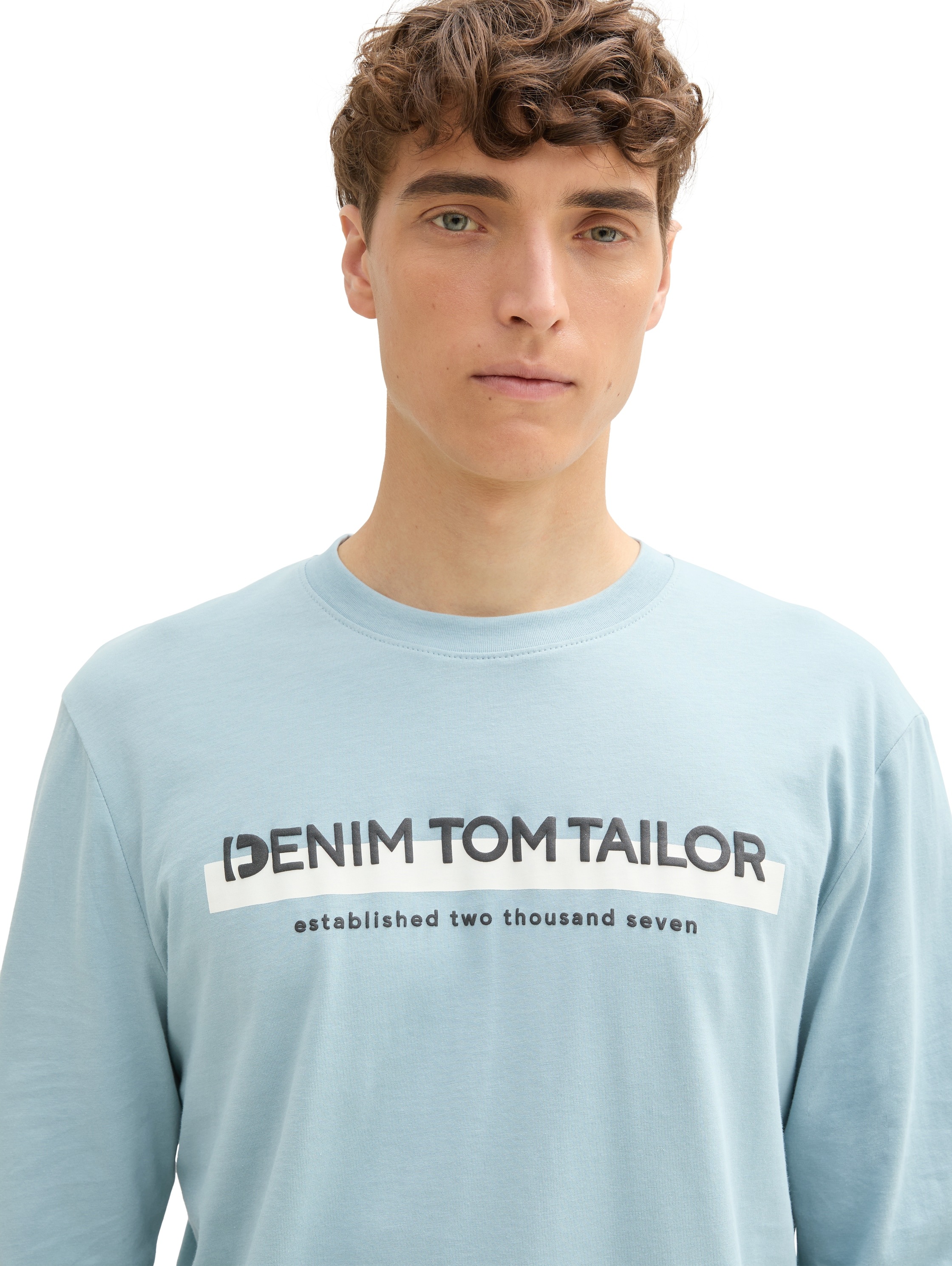 TOM TAILOR Denim Langarmshirt, mit grossem Logo-Print vorn