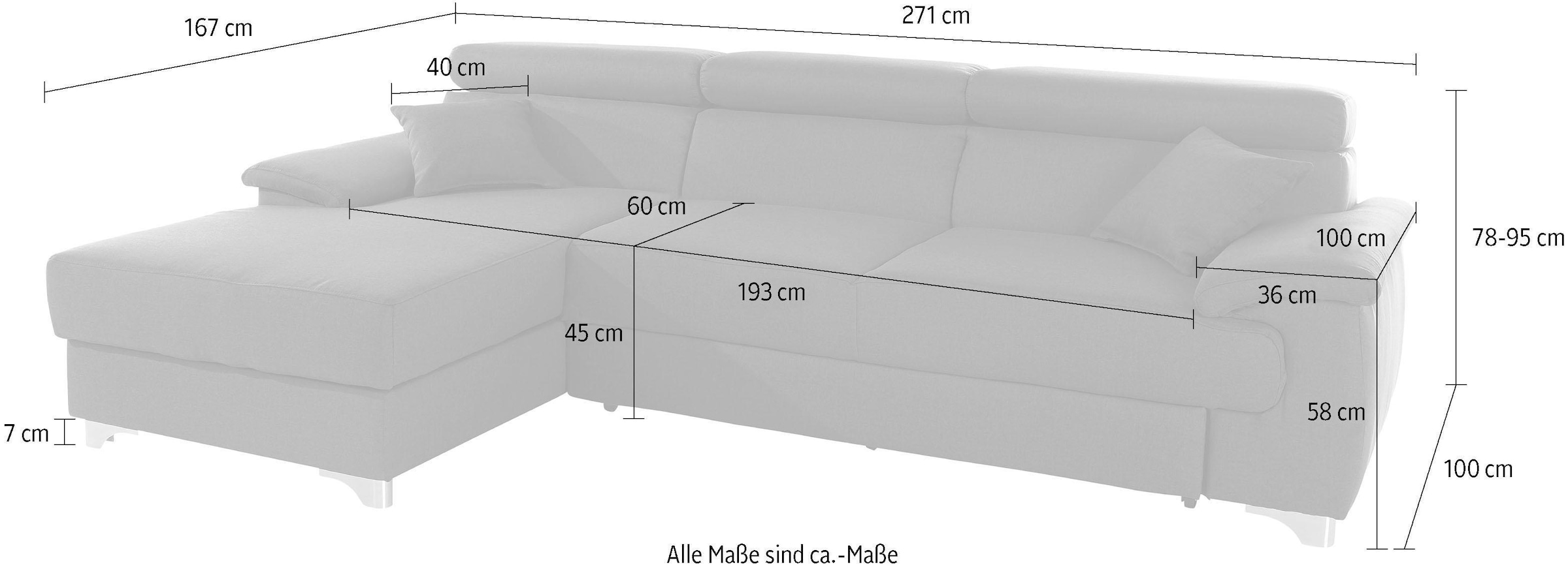 DOMO collection Ecksofa »Mira, inklusive Kopfteilverstellung für mehr Wohlfühlkomfort, L-Form« wahlweise mit Bettfunktion und Bettkasten, elegant und modern