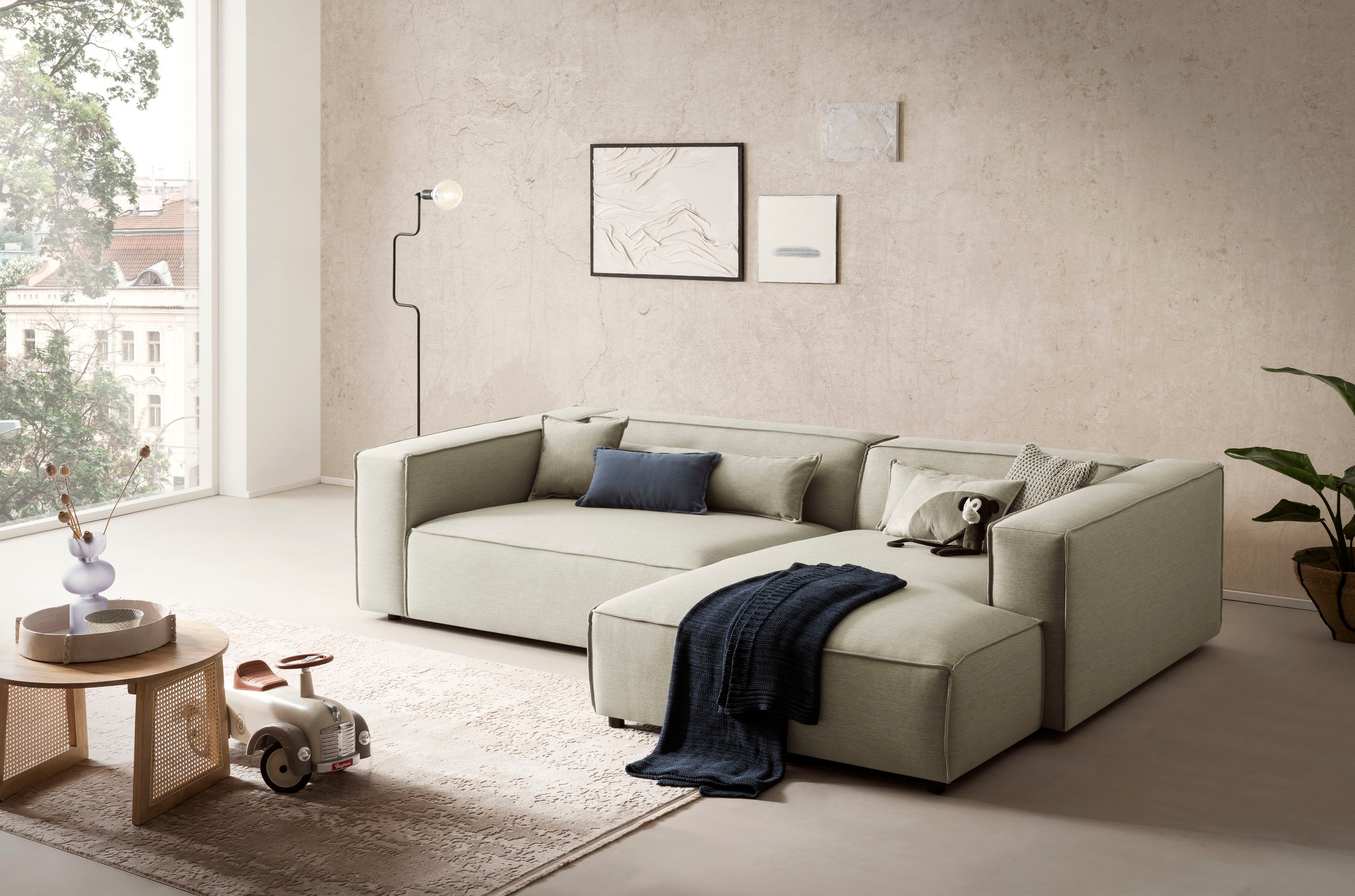 LeGer Home by Lena Gercke Ecksofa »PIARA XXL, Big-Sofa, Cord, Leinenoptik o. Strukturstoff, L-Form« wahlweise Ottomane rechts/links, Kedernaht, extra tiefe Sitzfläche