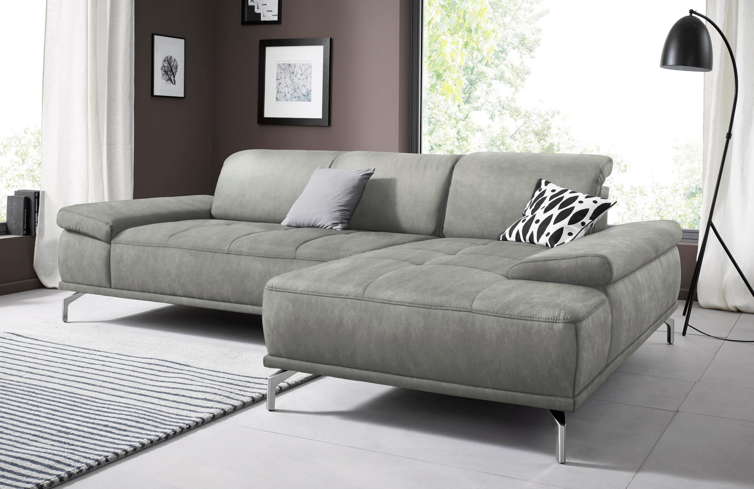 GOODproduct Canapé d'angle »Caluna, L-Form, B:280cm, Federkern, in Stoff und Leder« incl. réglage de la profondeur d'assise, avec réglage tête et accoudoirs en option