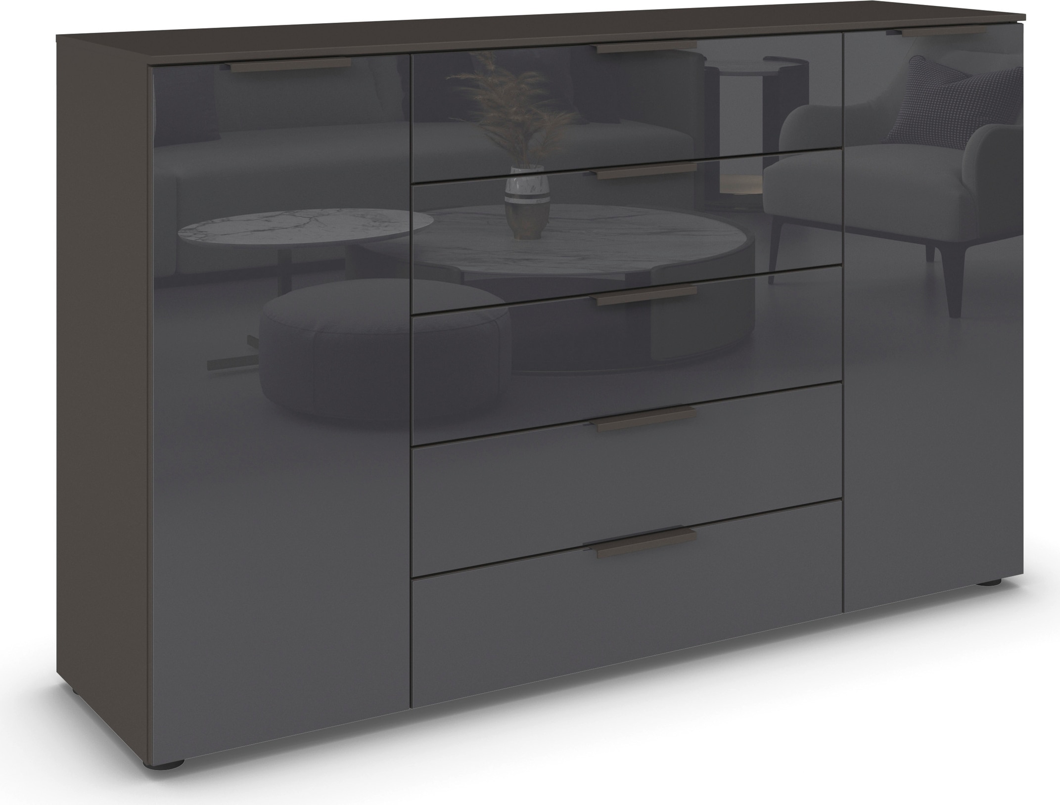 rauch Schubkastenkommode »Kommode Türkommode Sideboard Kombikommode FLIPP mit Glasfront« Breite 160/180 cm mit 4 Einlegeböden,  2-trg mit 5 Schubladen und Soft-Close, 2 Breiten MADE IN GERMANY