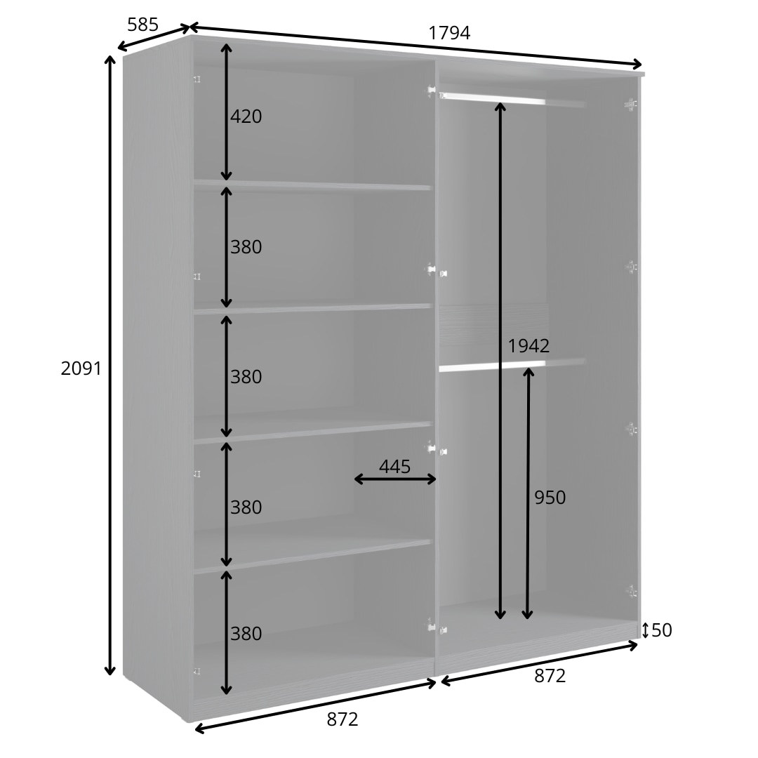 Leonique Kleiderschrank »BELLOT Garderobe, Wäscheschrank mit 4 Einlegeböden und 2 Kleiderstange«, mit 4 Drehtüren und goldfarbenenen Griffen, Masse B/T/H: 180/59/209 cm