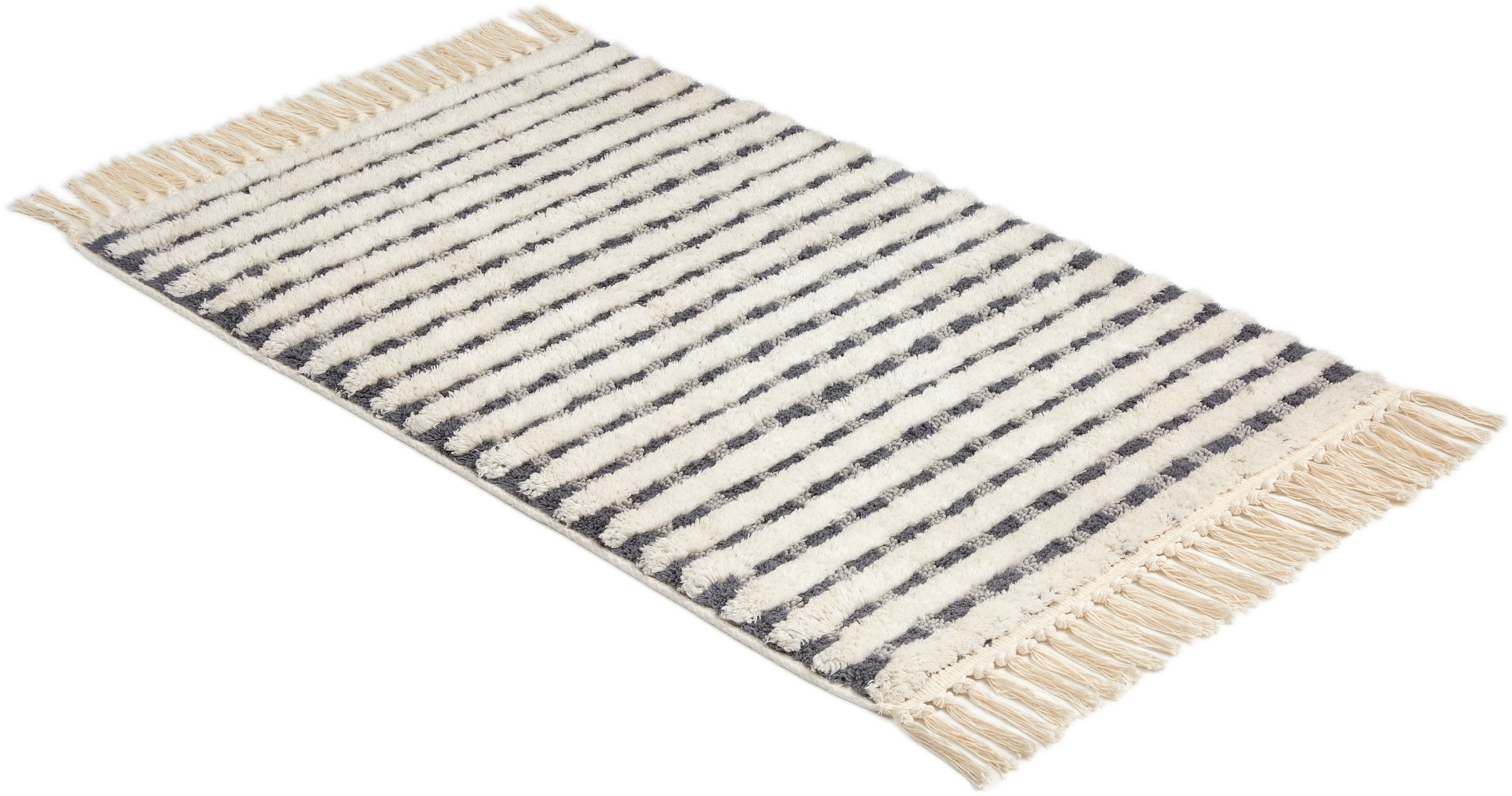 Image of SCHÖNER WOHNEN-Kollektion Badematte ""Bahamas Gitter"" Höhe 20 mm rutschhemmend beschichtet fussbodenheizungsgeeignet waschbar, Baumwolle, Badvorleger mit Fransen, Badteppich