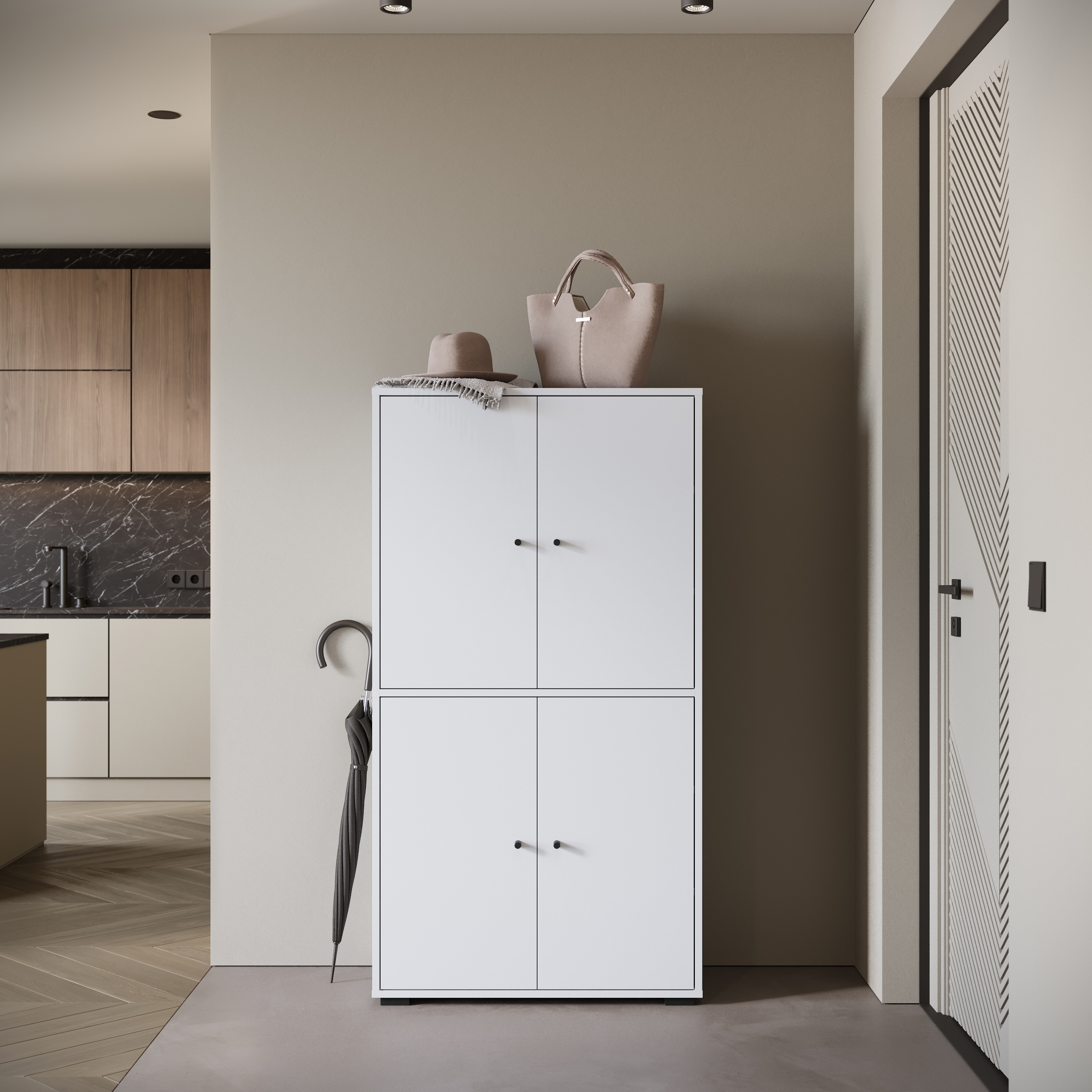 Home affaire Armoire à chaussures »Schuhkommode Dino« espace de rangement avec 4 portes et étagères réglables, largeur 70 cm