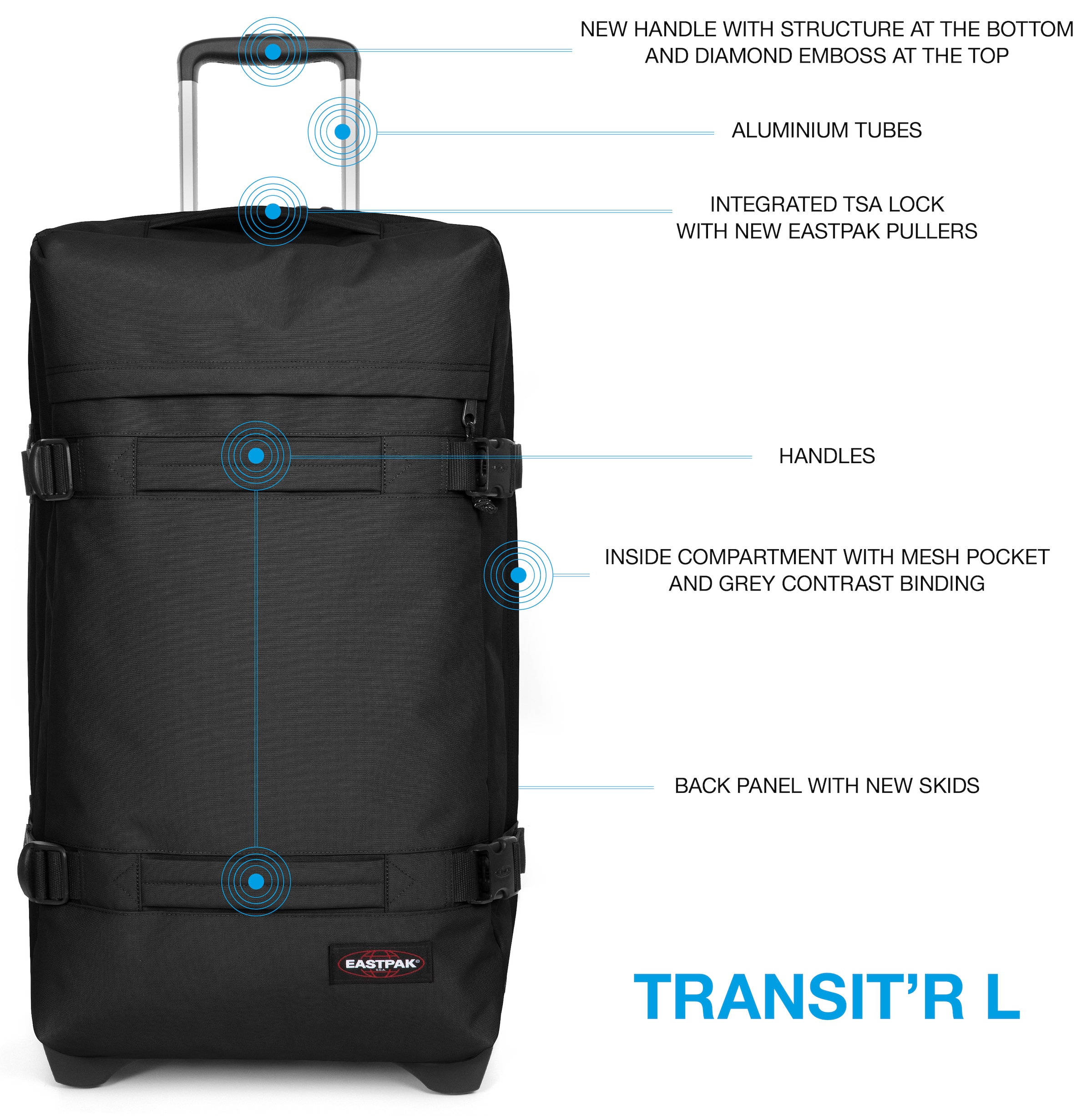 Eastpak Weichgepäck-Trolley »TRANSIT'R L«, 2 St. Rollen, Reisegepäck Aufgabegepäck Reisekoffer mit TSA Schloss Reisetasche