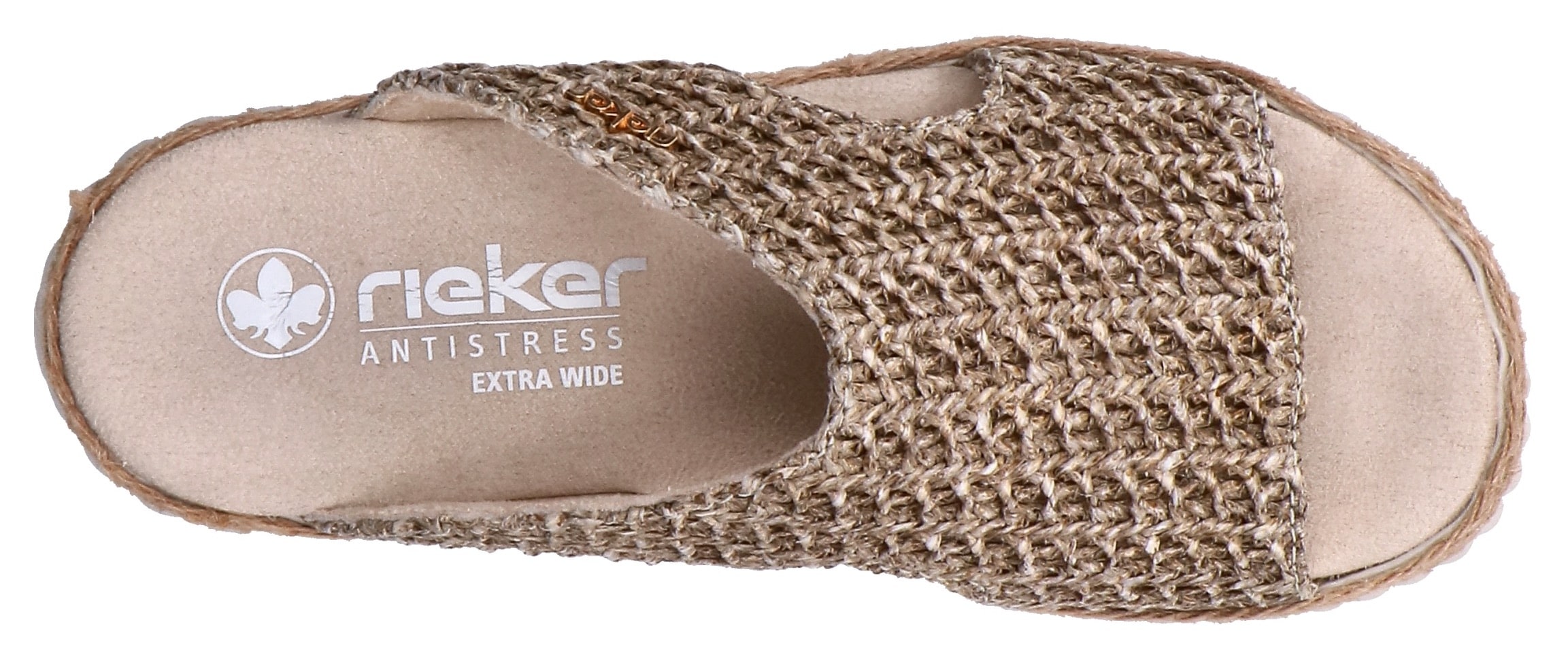 Rieker Pantolette  chaussure d'été, chaussure de plage, sandale compensée avec bordure en raphia