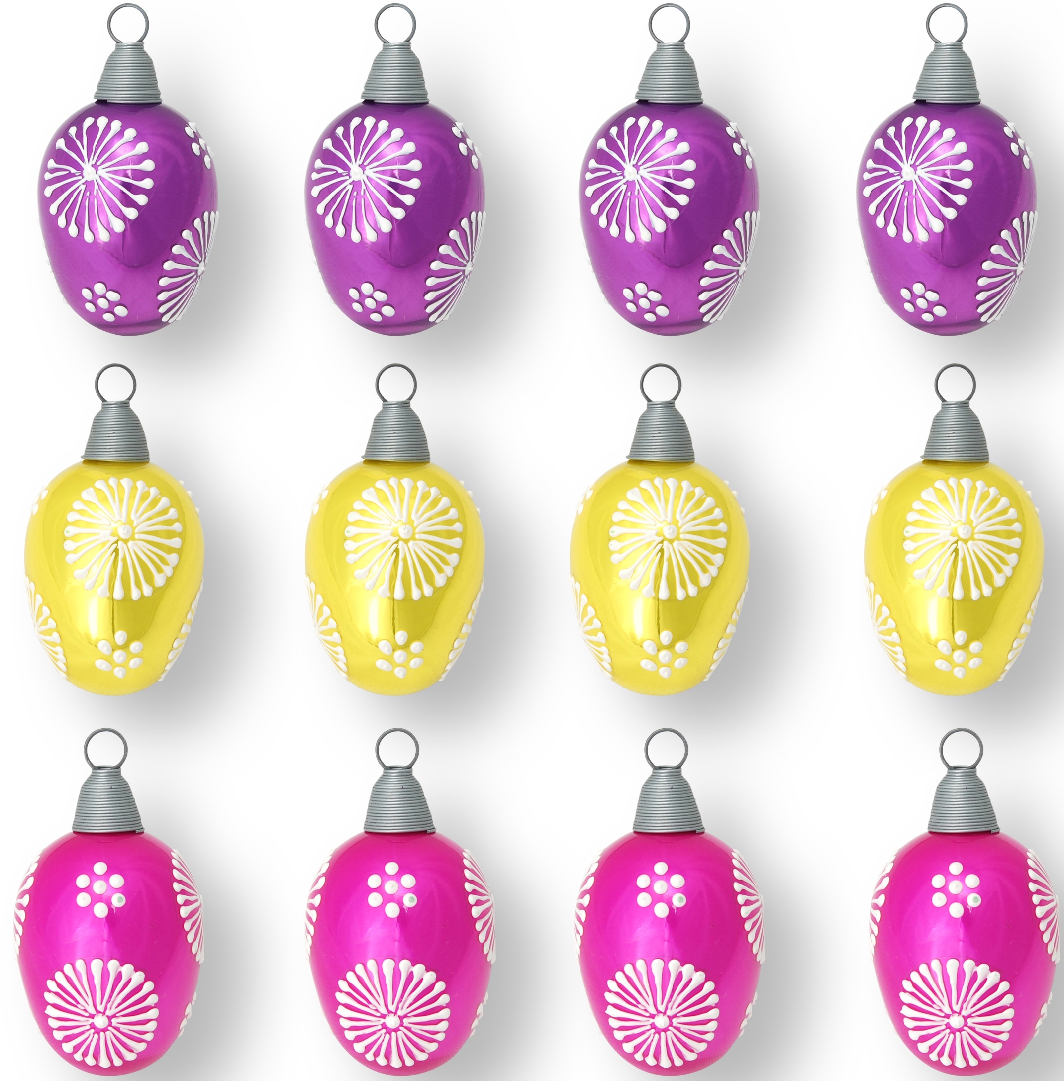 Image of Krebs Glas Lauscha Osterei "Floral bunte Farben: pink, lila und gelb, Osterdekoration, Frühling" Mundgeblasenes und handbemaltes Glas, Made in Germany