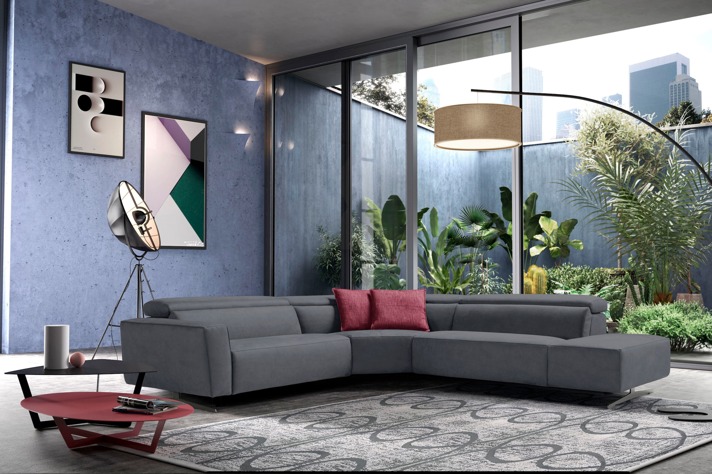 Egoitaliano Ecksofa "Stefanie-e, Designsofa der Extraklasse, bequem mit hohem Sitzkomfort" mit Relaxfunktion und verstellbaren Kopfteilelementen