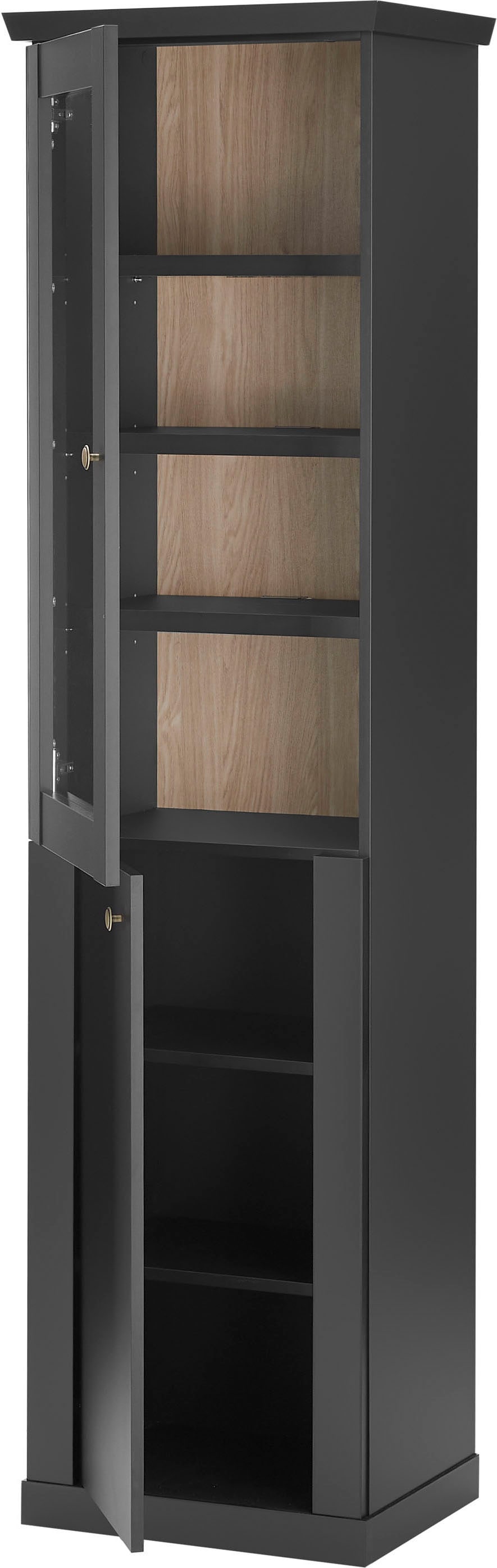 Home affaire Vitrine »Lincoln, Hochschrank im Landhausstil, moderne Glasvitrine« edles Design, messingfarbene Knopfgriffe, vielseitig einsetzbar