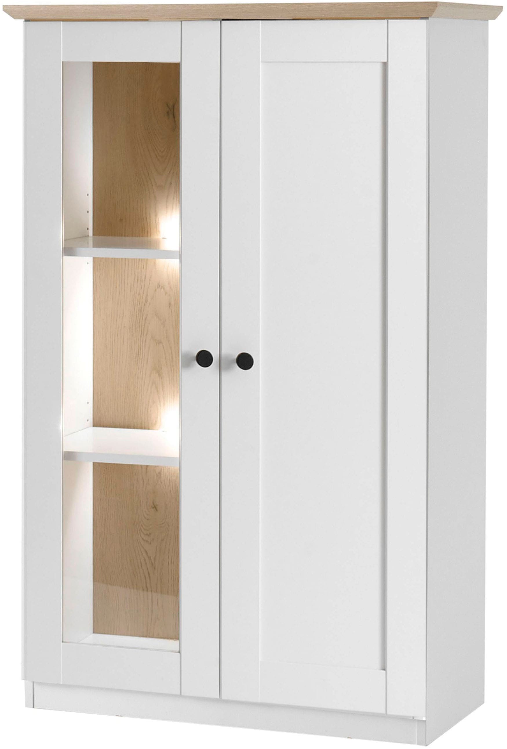 GOODproduct Vitrine »Brest, Standvitrine im Landhausstil, Glasvitrine, Vitrinenschrank« schwarze Metallgriffe, ausreichend Stauraum, Glastür, 123 cm hoch