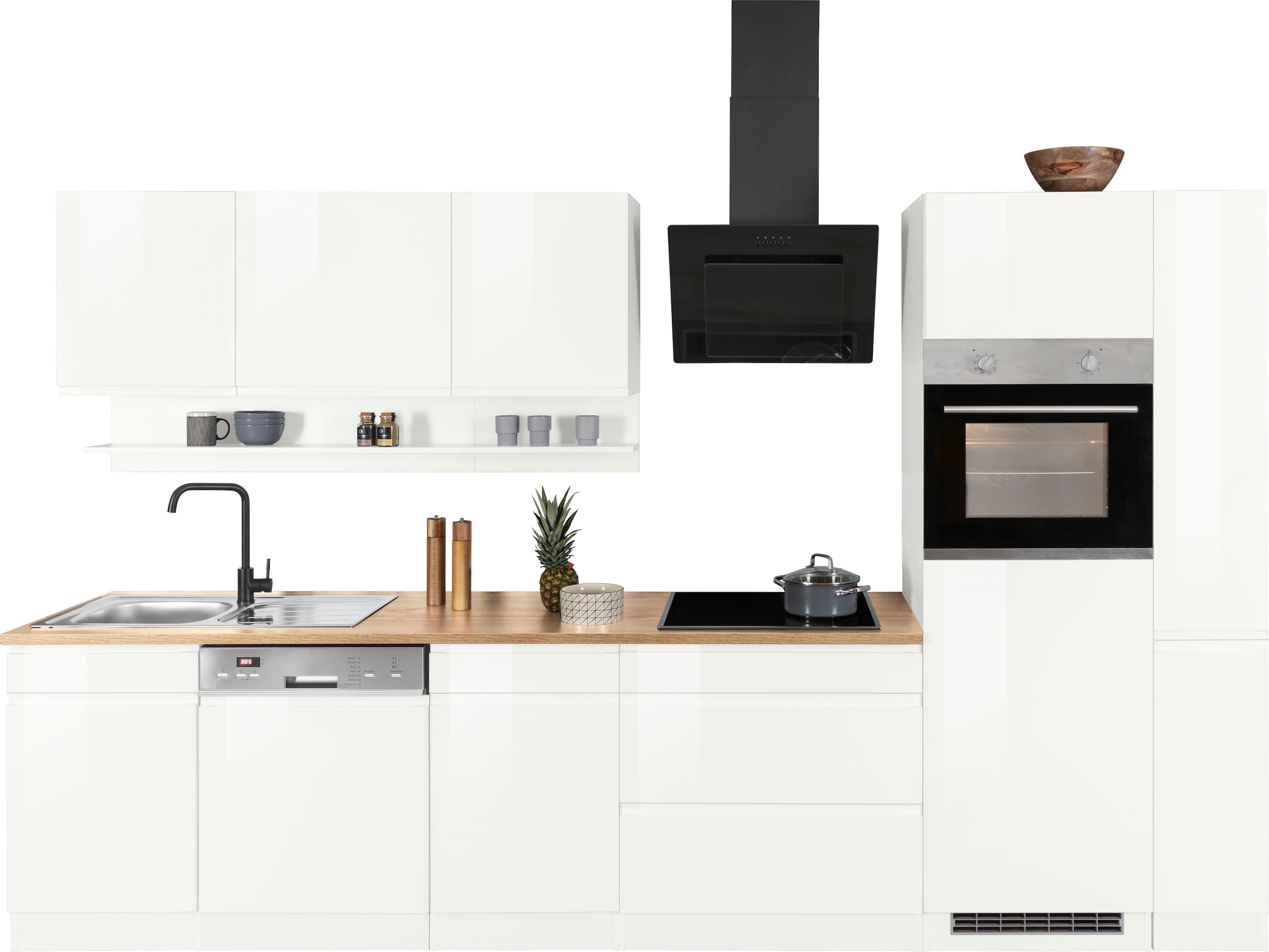 KOCHSTATION Küchenzeile »KS-Virginia,neu in verbesserter Ausführung« Arbeitsplatte 38 mm stark, Stauraum, Softclose,  Breite 330 cm, Soft-Close, ohne E-Geräte