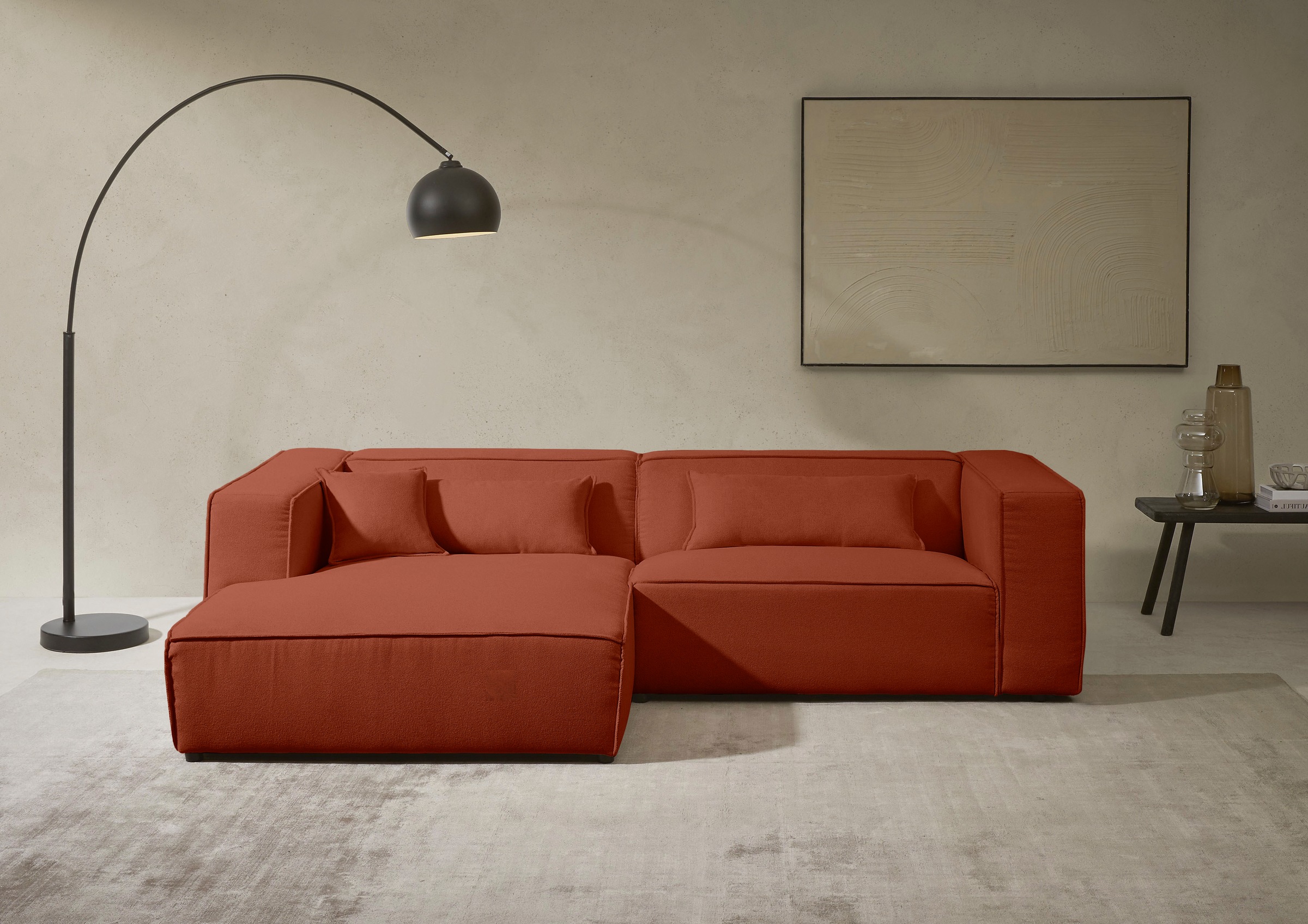Image of LeGer Home by Lena Gercke Ecksofa "PIARA mit Kedernaht, Cord, Leinenoptik o. Strukturstoff, Couch, L-Form" wahlweise Ottomane rechts/links, schwarze Füsse, bequemer Sitzkomfort