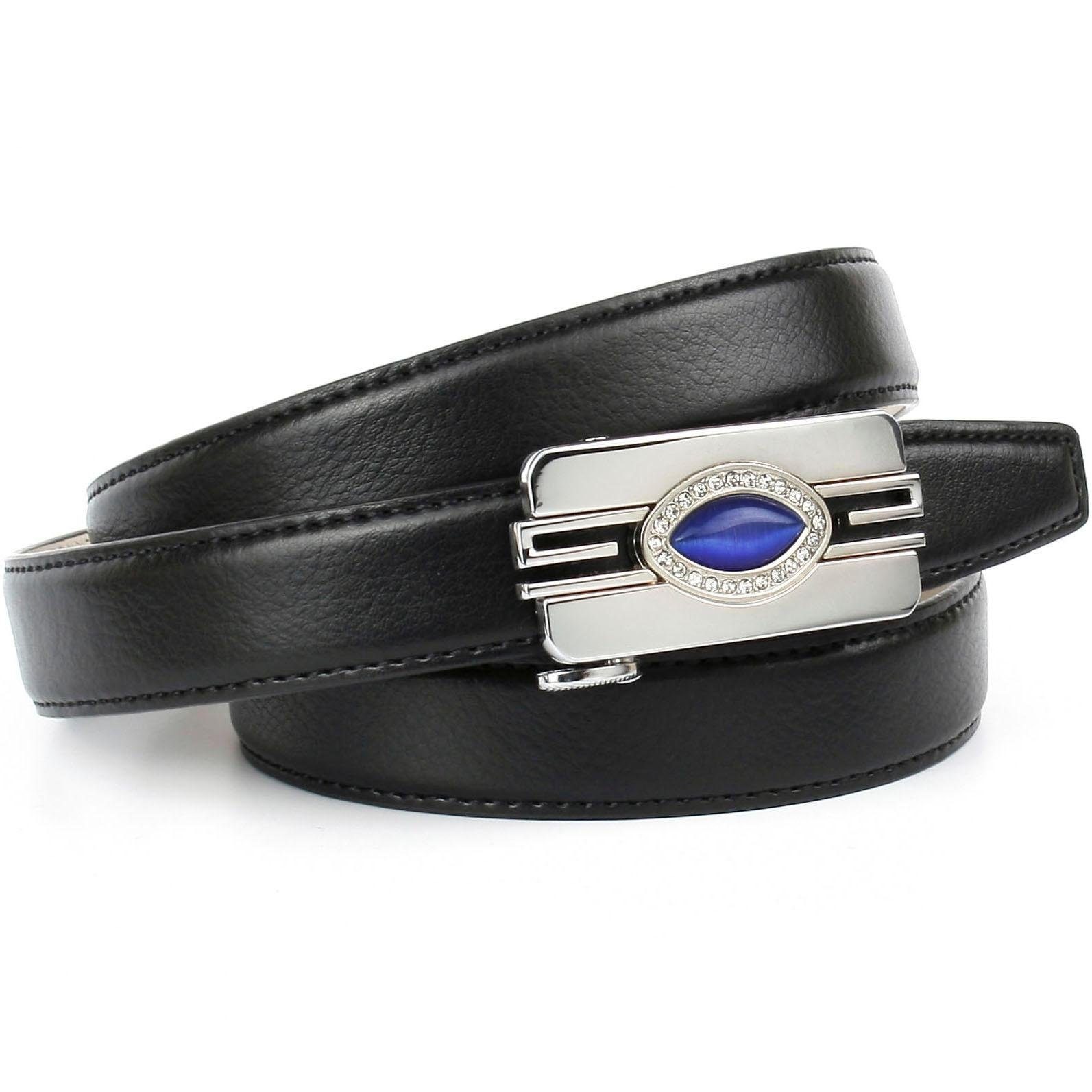 Image of Anthoni Crown Ledergürtel, Femininer Automatik Ledergürtel in schwarz, Schliesse mit grossem Schmuckstein besetzt bei Ackermann Versand Schweiz