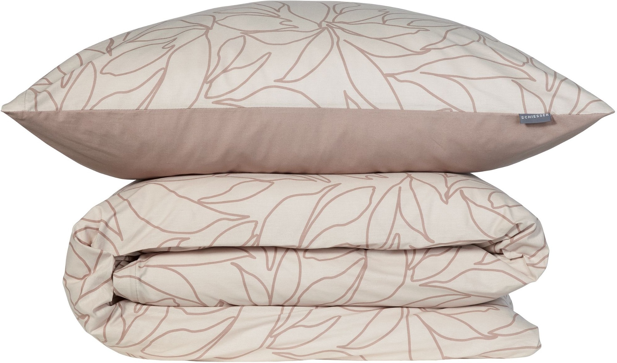 Image of Schiesser Wendebettwäsche "Leaves aus weicher Baumwolle mit schlichtem Botanikprint" 2 Stk. OEKO-TEX MADE IN GREEN