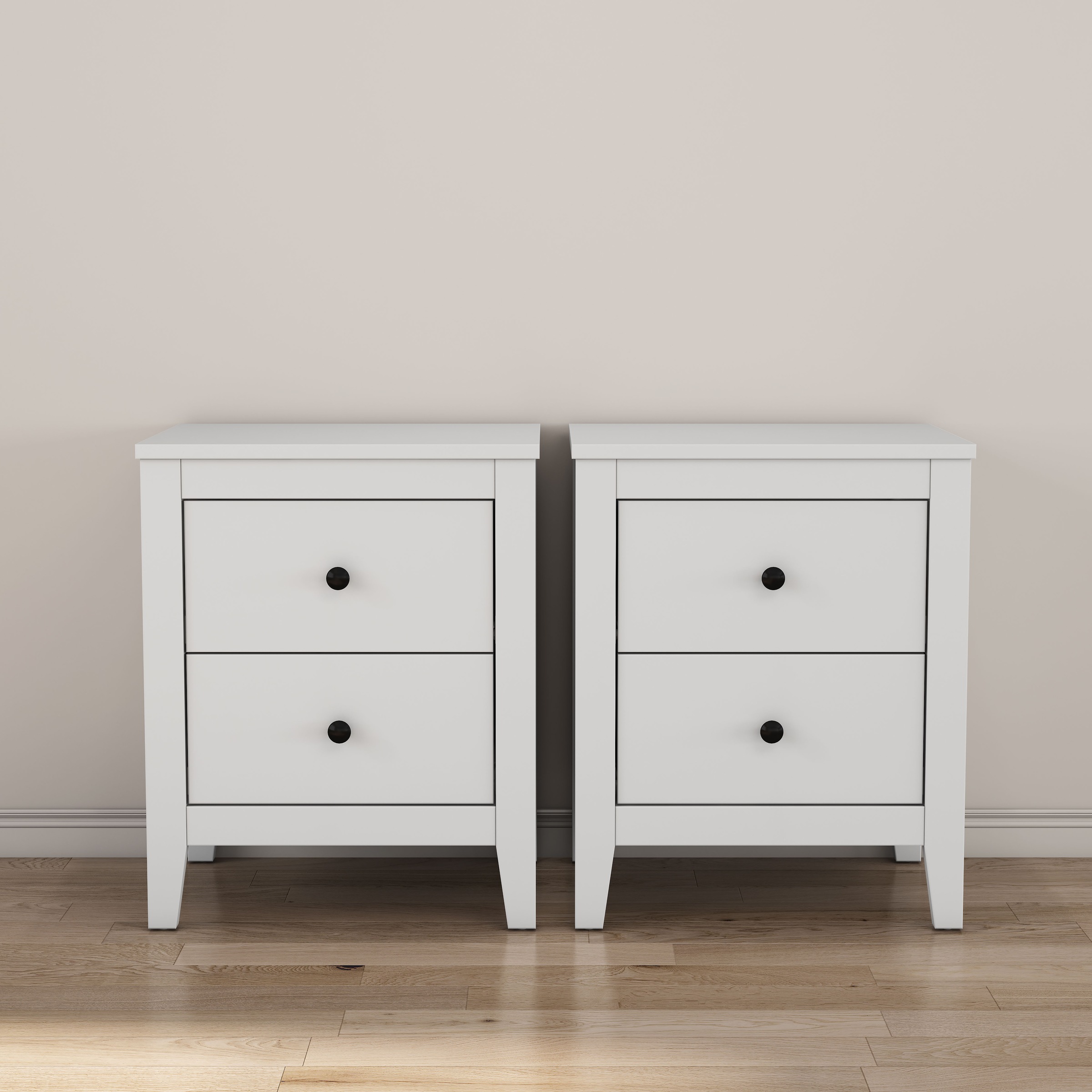 Image of GOODproduct Nachtkommode "Borkum Sideboard Anrichte mit 6 Schubladen Landhaus weiss" Set, 2 Schränke im Set, schwarze Griffe aus Metall, Nachttisch Set mit je 2 Schubladen, Beistelltisch